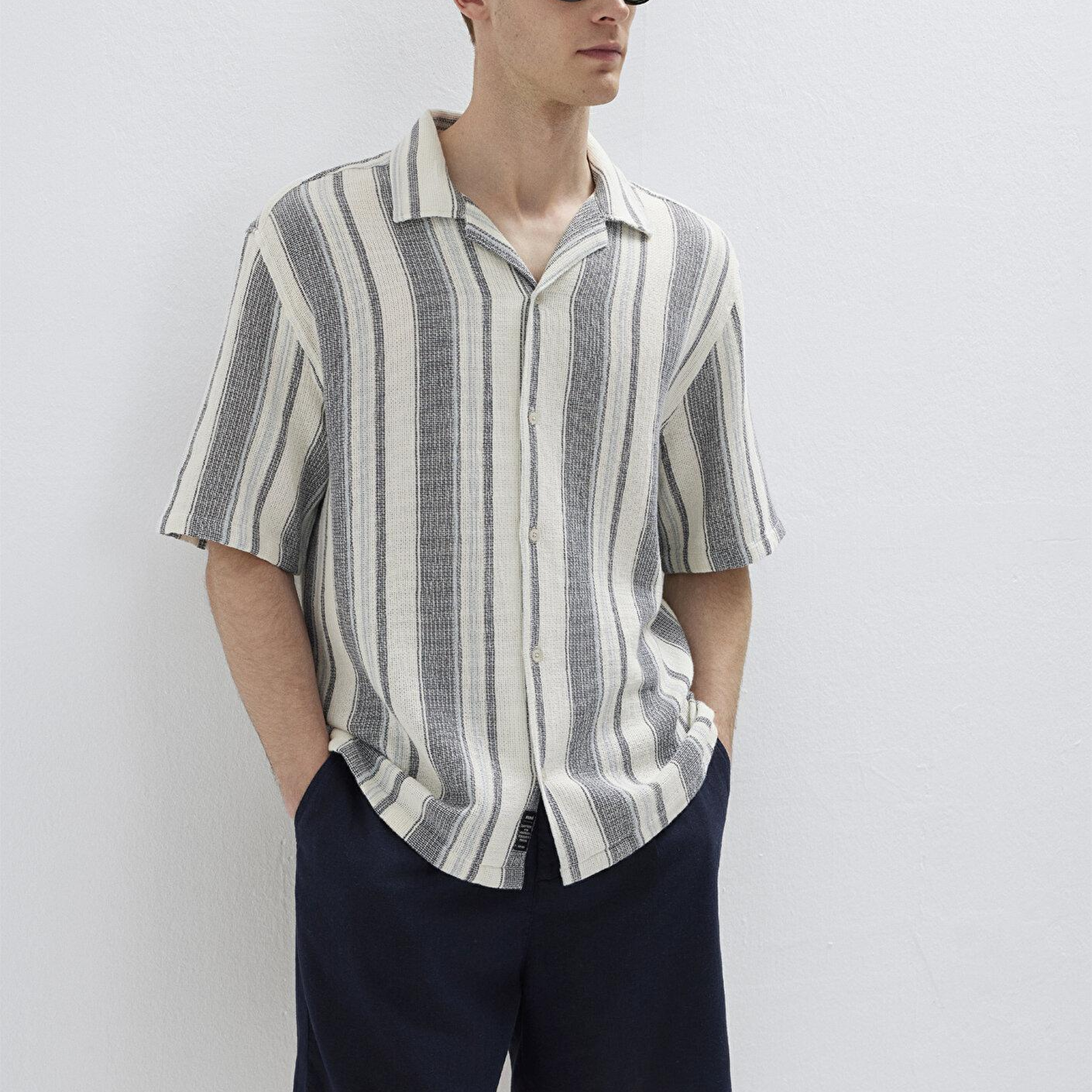 Mavi Çizgili Gömlek Loose Fit / Bol Rahat Kesim 0211951-91539