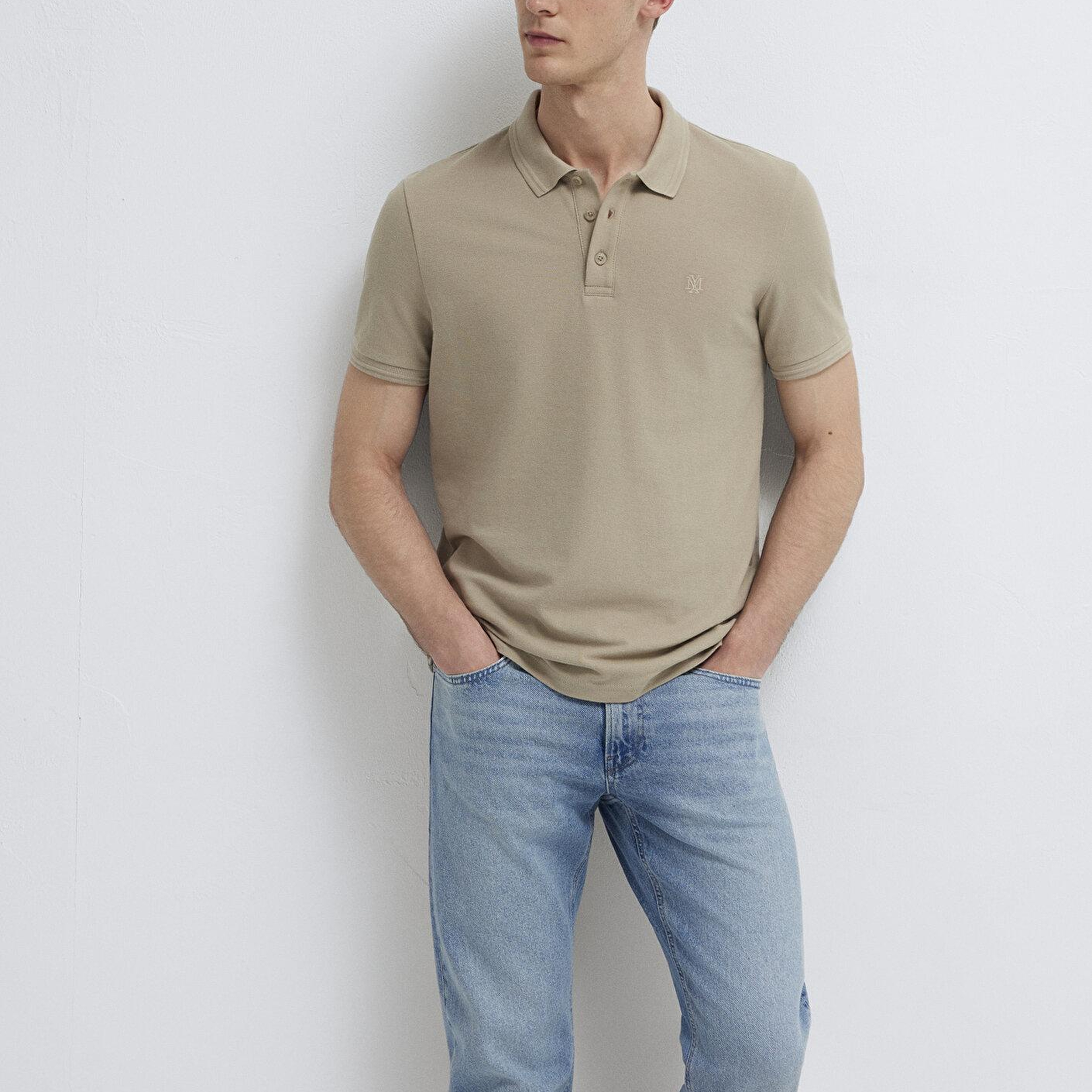 Mavi Bej Polo Tişört Slim Fit / Dar Kesim 064946-80697
