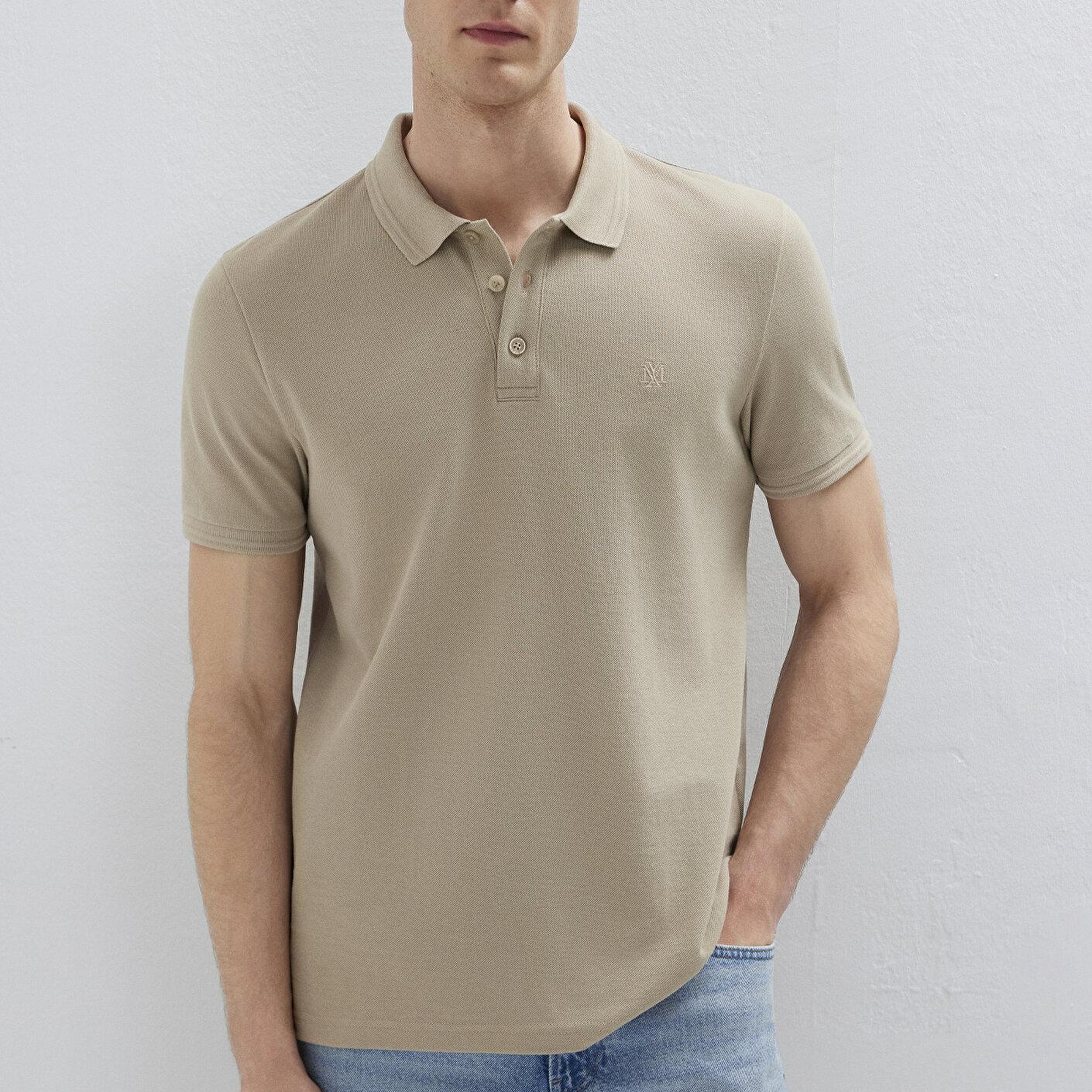 Mavi Bej Polo Tişört Slim Fit / Dar Kesim 064946-80697