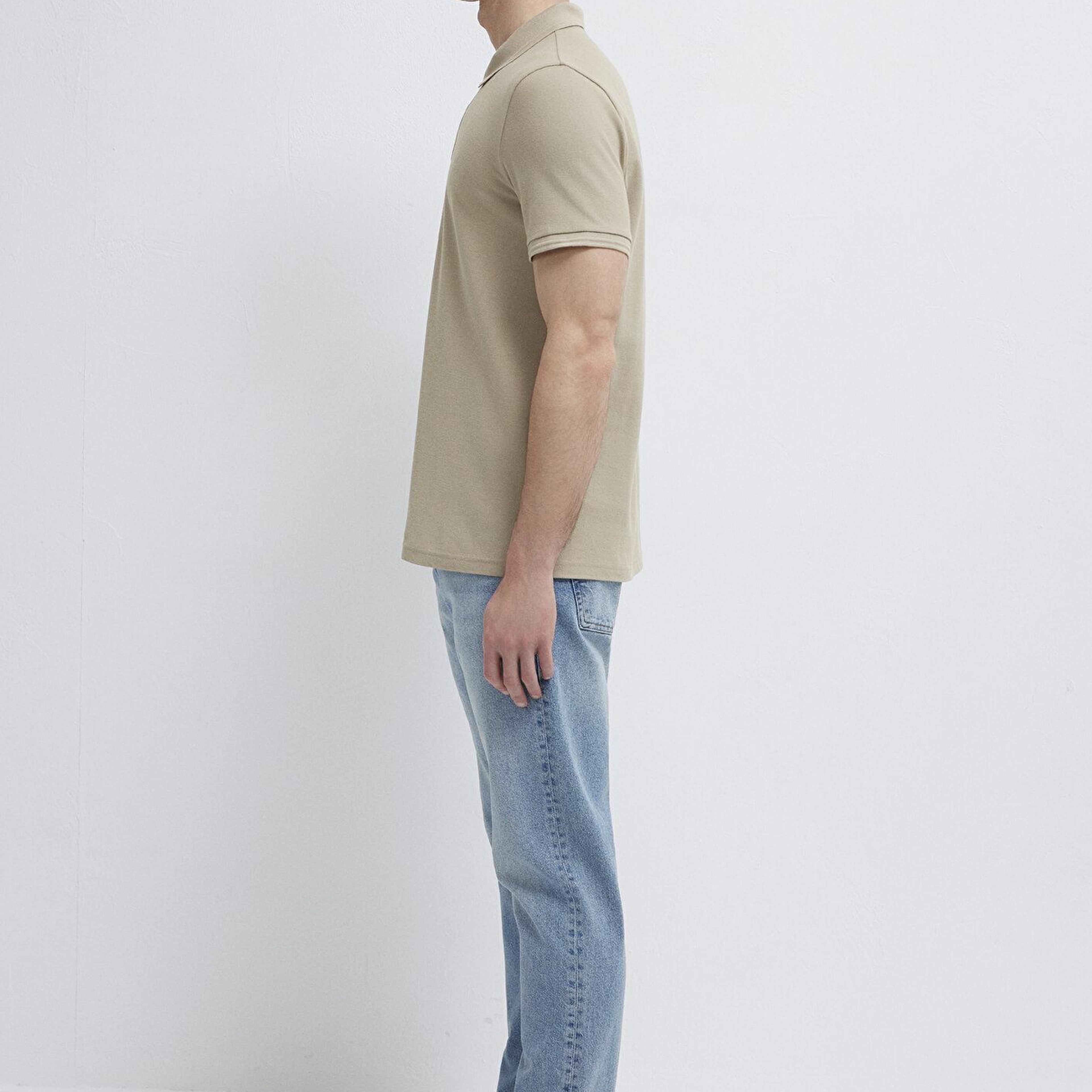 Mavi Bej Polo Tişört Slim Fit / Dar Kesim 064946-80697