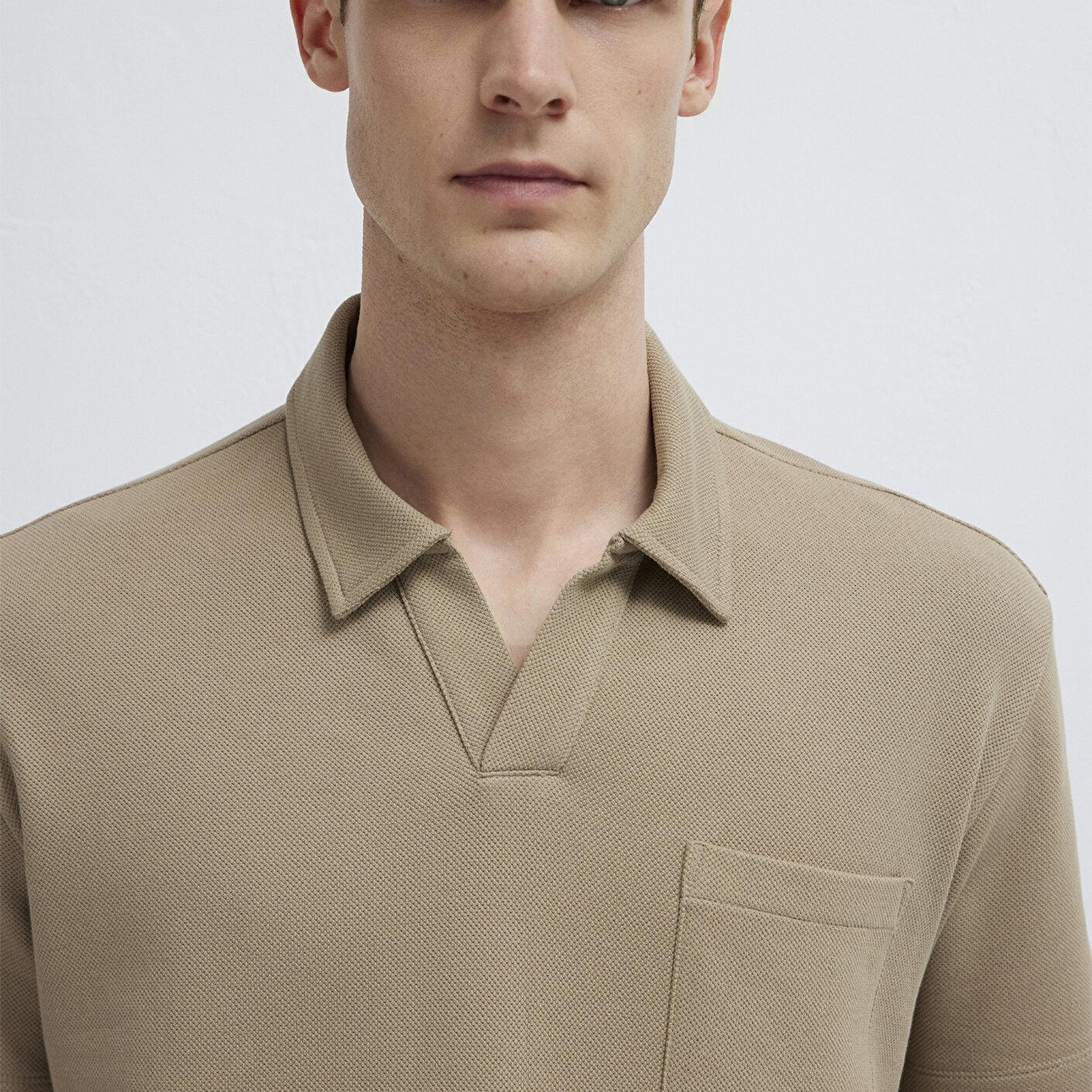 Mavi Bej Polo Tişört Loose Fit / Bol Rahat Kesim 0613318-80697