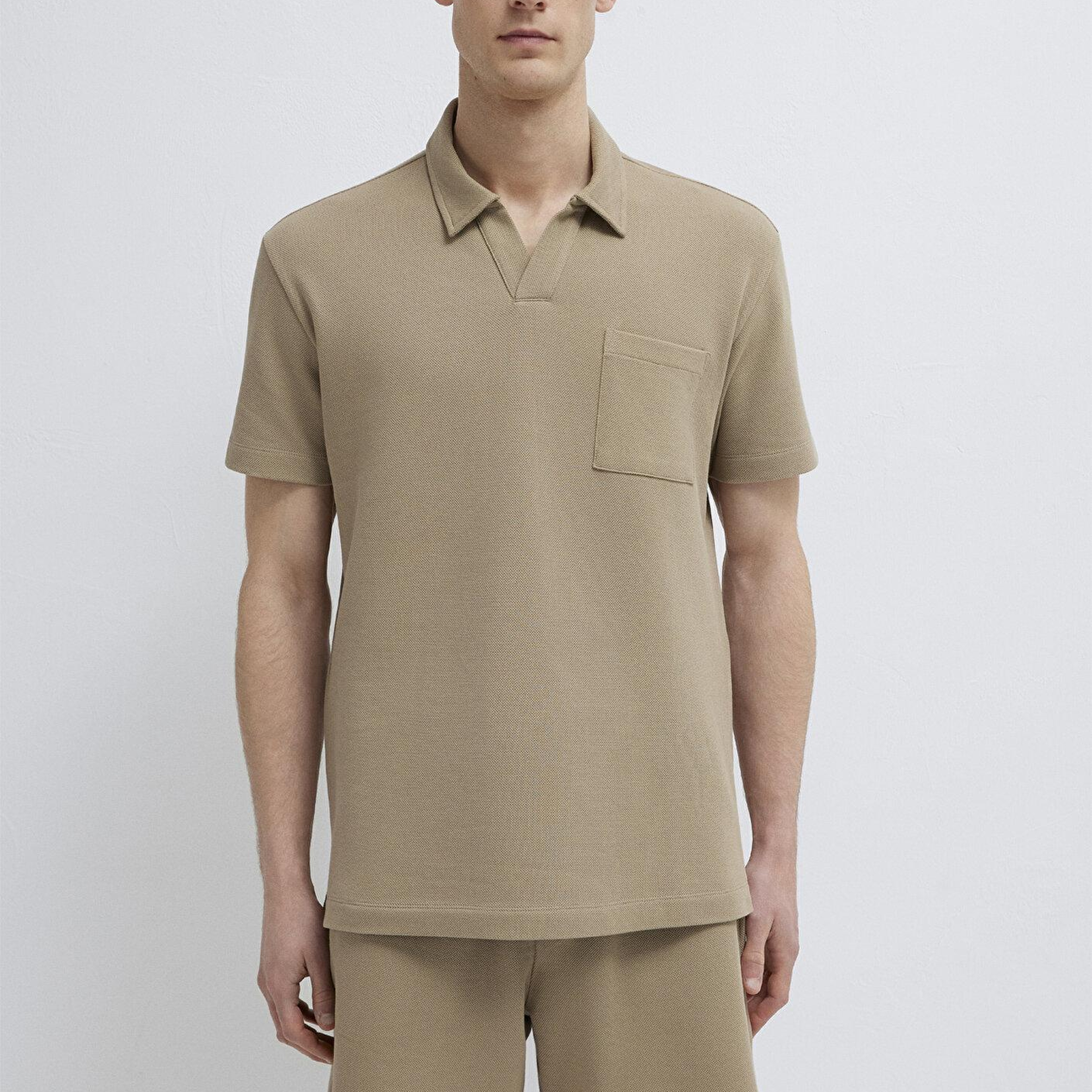 Mavi Bej Polo Tişört Loose Fit / Bol Rahat Kesim 0613318-80697