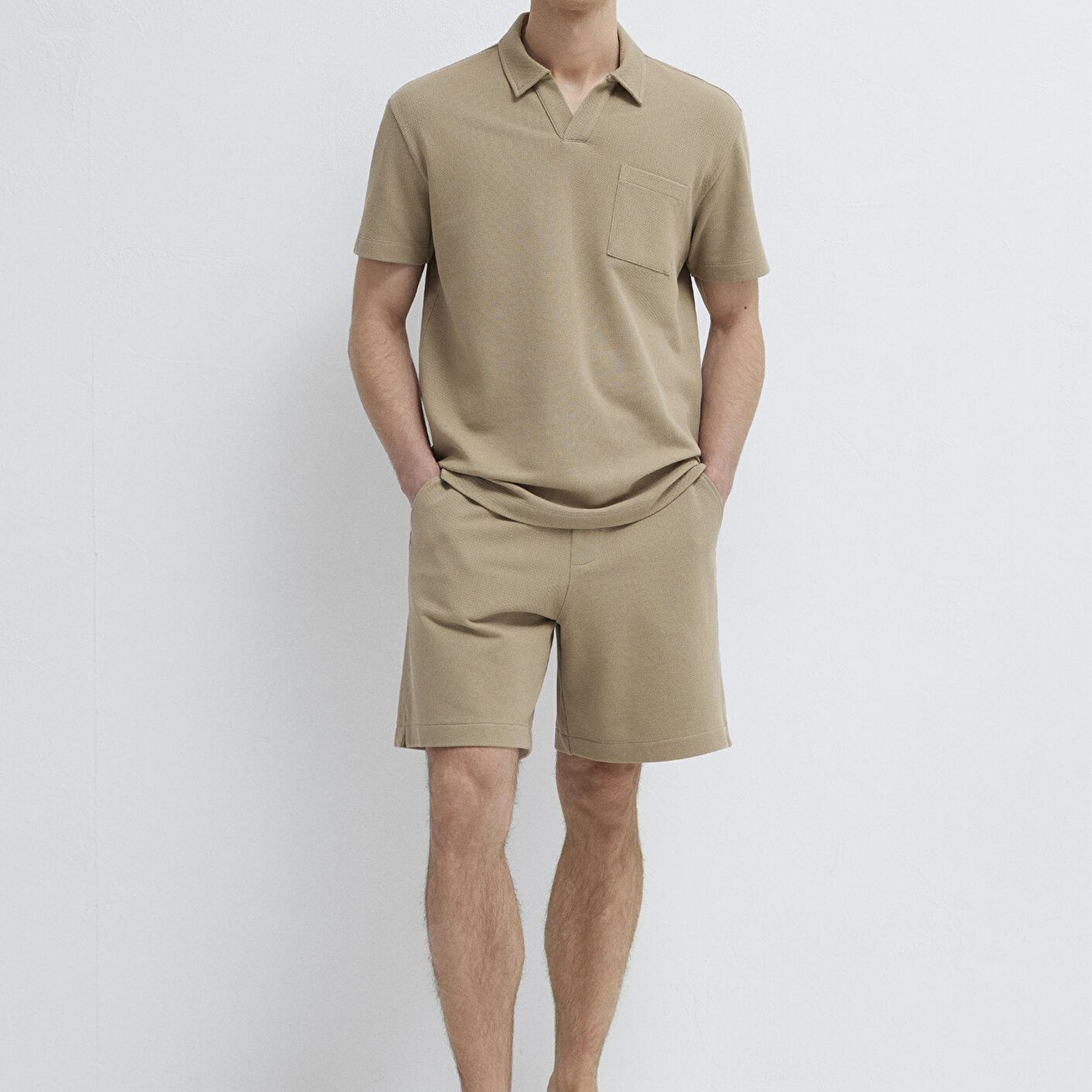 Mavi Bej Polo Tişört Loose Fit / Bol Rahat Kesim 0613318-80697