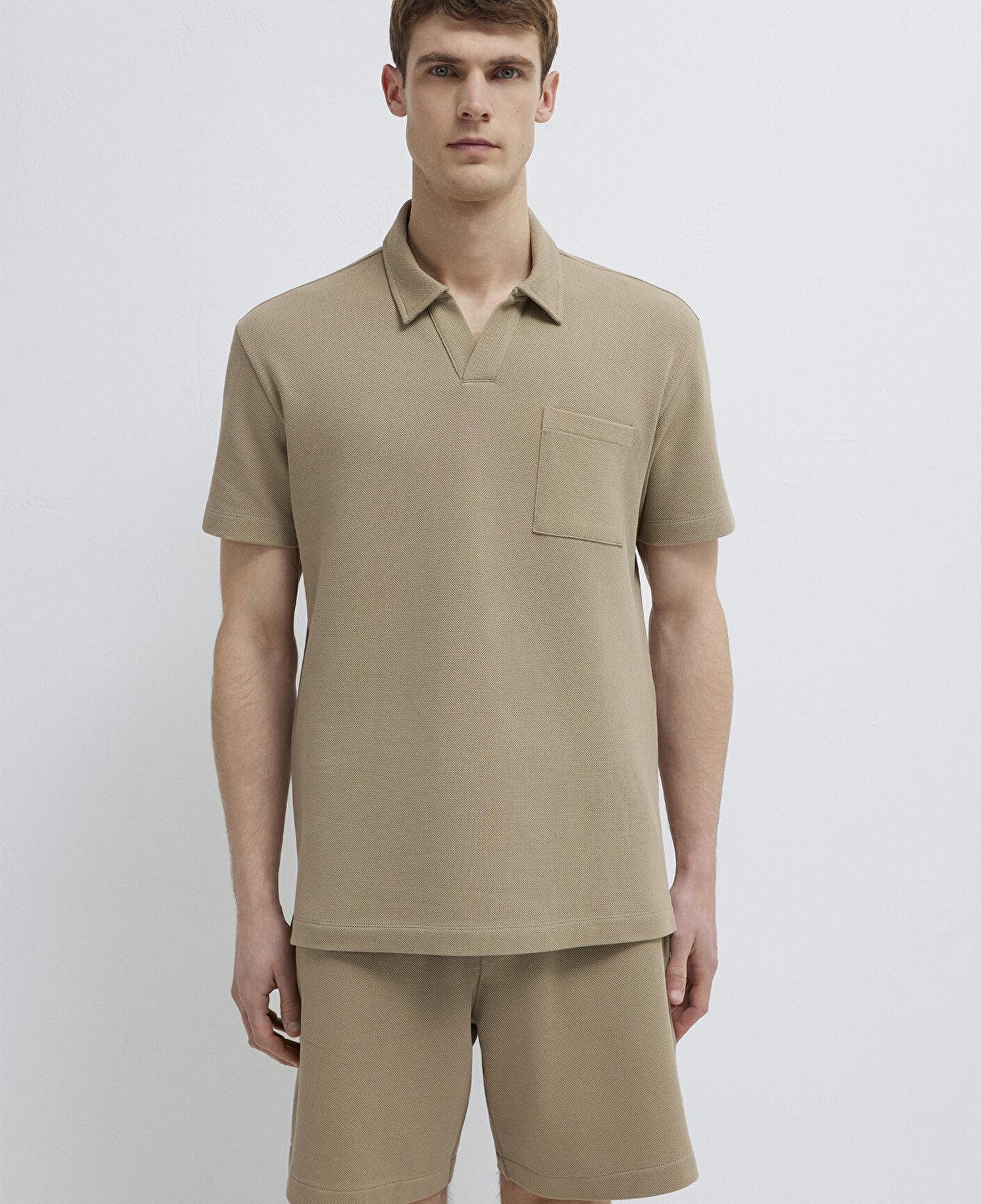 Mavi Bej Polo Tişört Loose Fit / Bol Rahat Kesim 0613318-80697