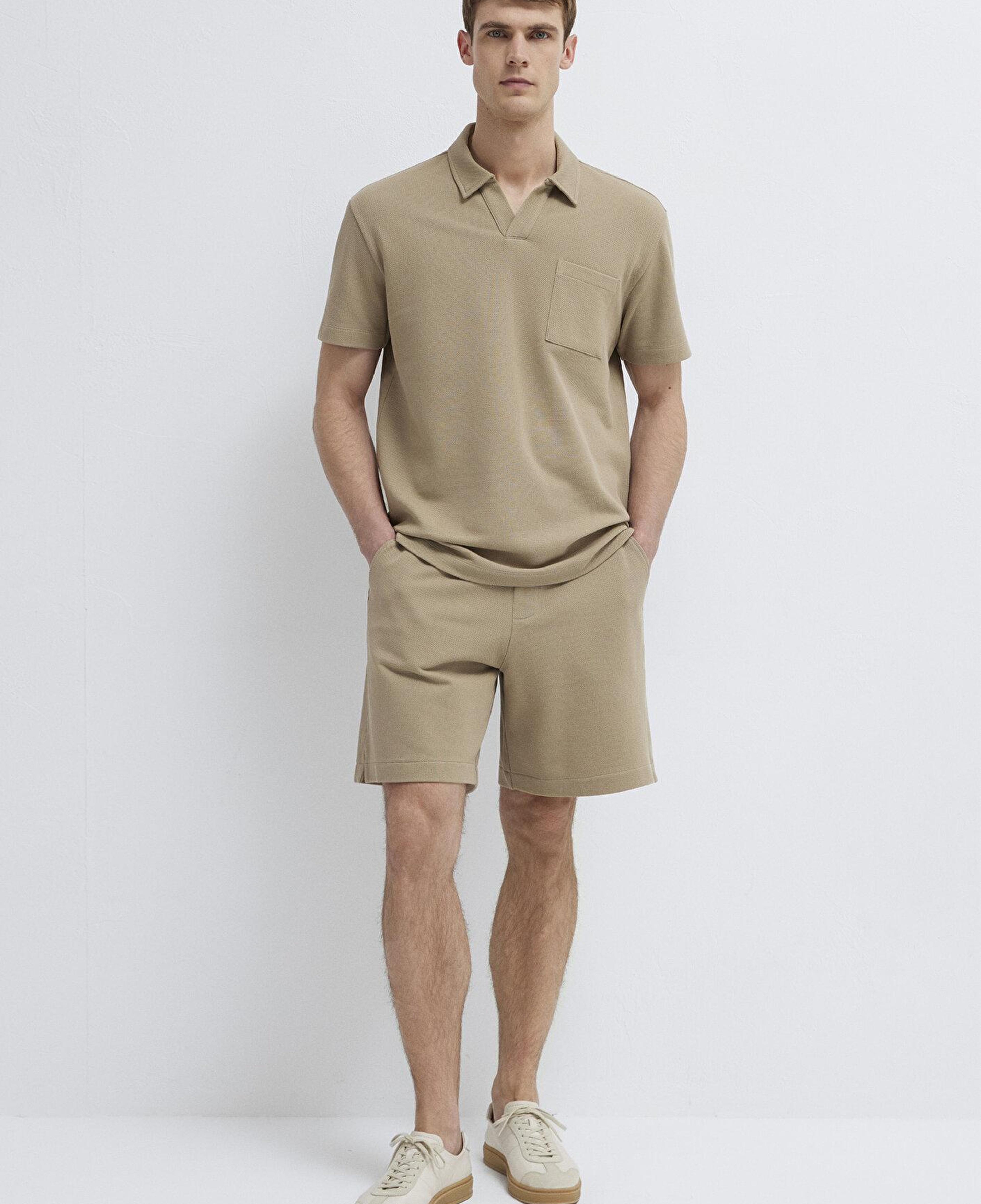 Mavi Bej Polo Tişört Loose Fit / Bol Rahat Kesim 0613318-80697