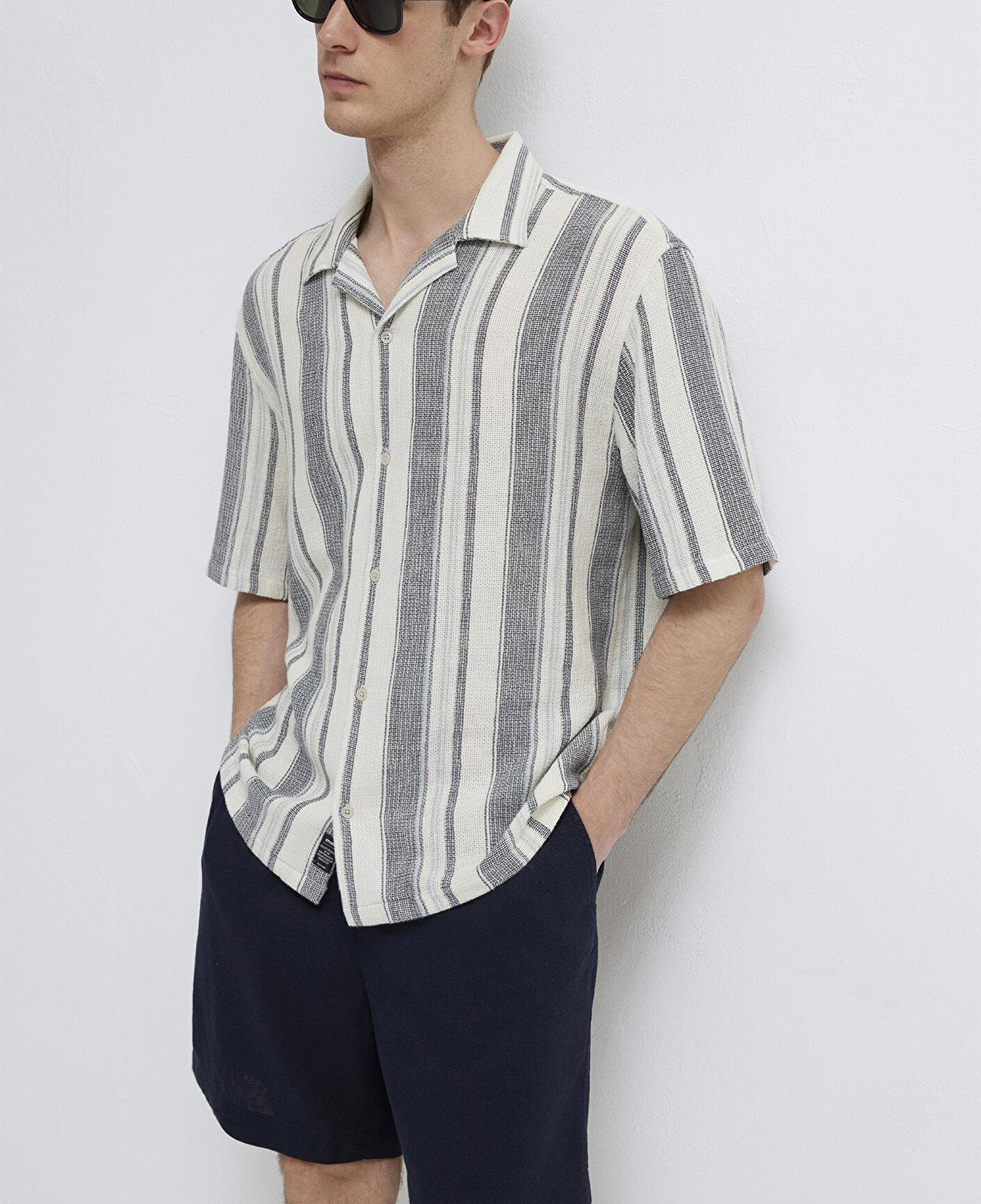 Mavi Çizgili Gömlek Loose Fit / Bol Rahat Kesim 0211951-91539