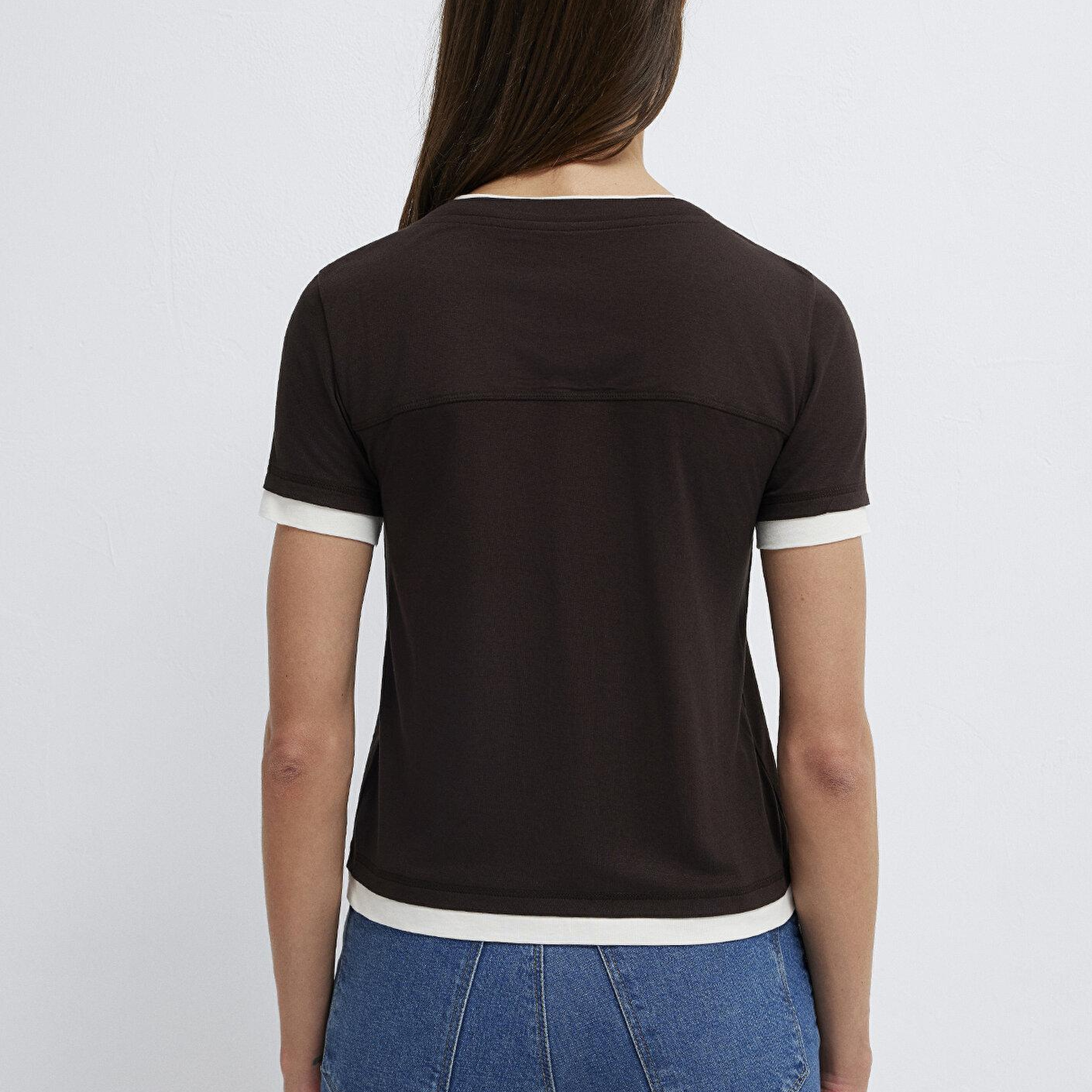 Mavi Kahverengi Tişört Slim Fit / Dar Kesim 1614114-90892
