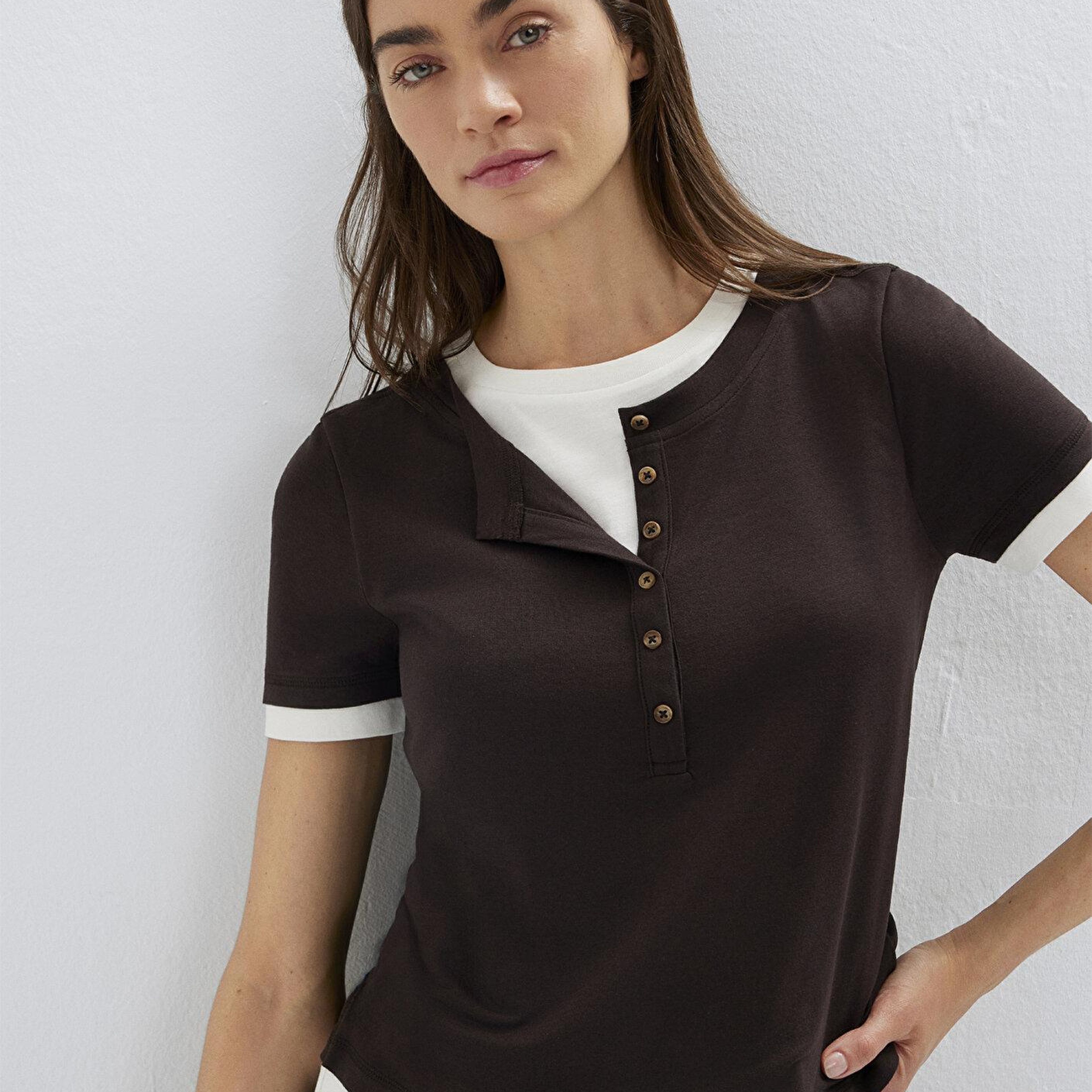 Mavi Kahverengi Tişört Slim Fit / Dar Kesim 1614114-90892