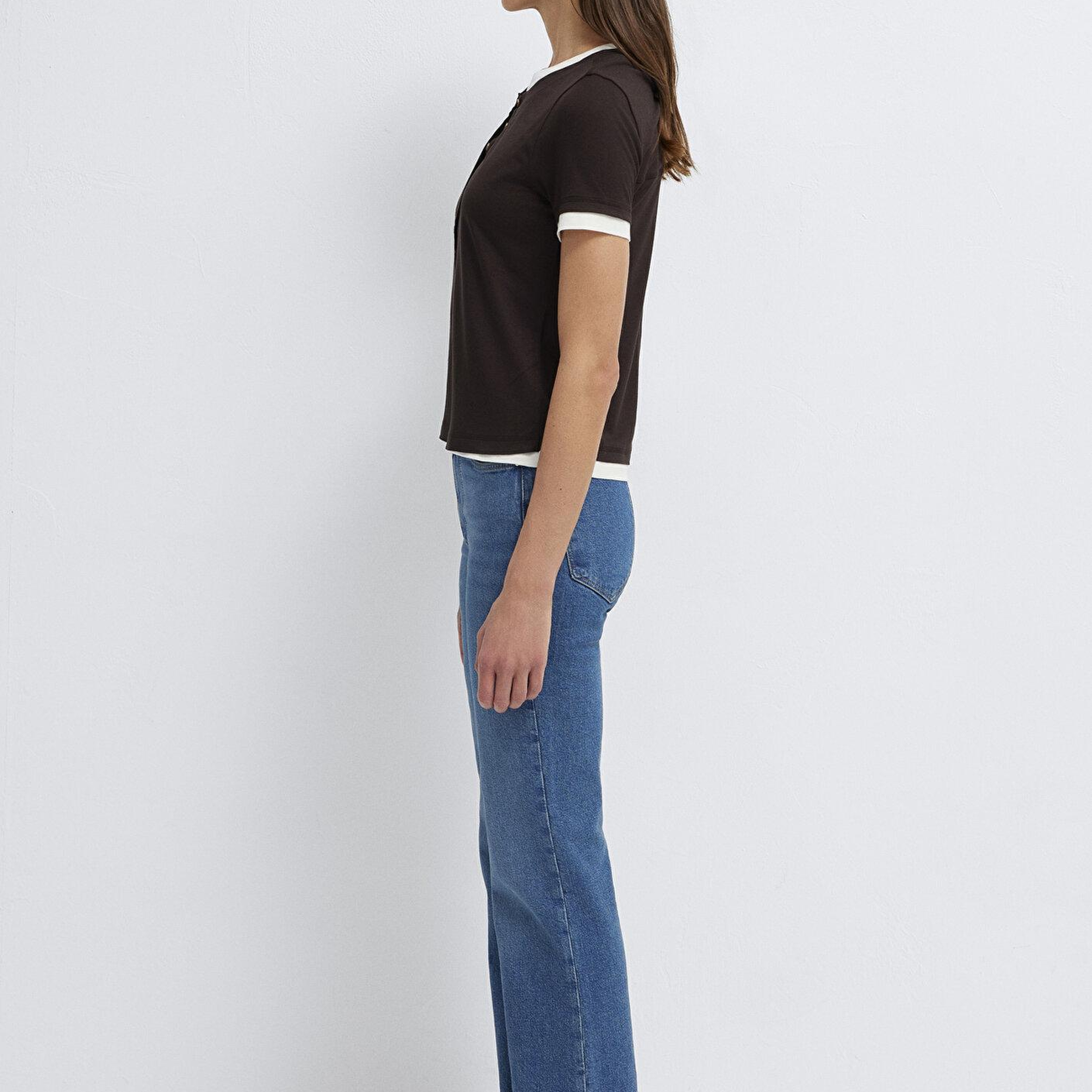 Mavi Kahverengi Tişört Slim Fit / Dar Kesim 1614114-90892