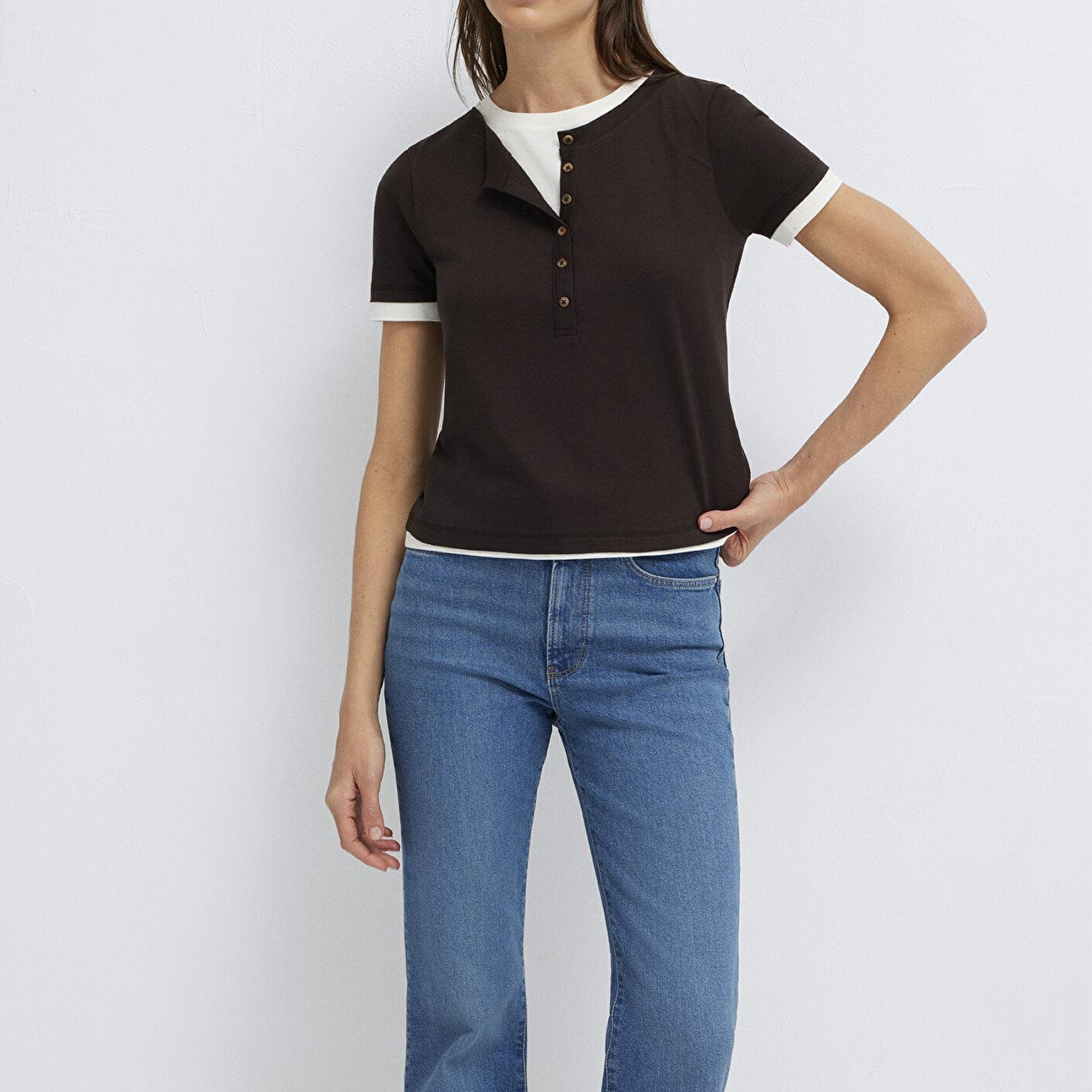 Mavi Kahverengi Tişört Slim Fit / Dar Kesim 1614114-90892