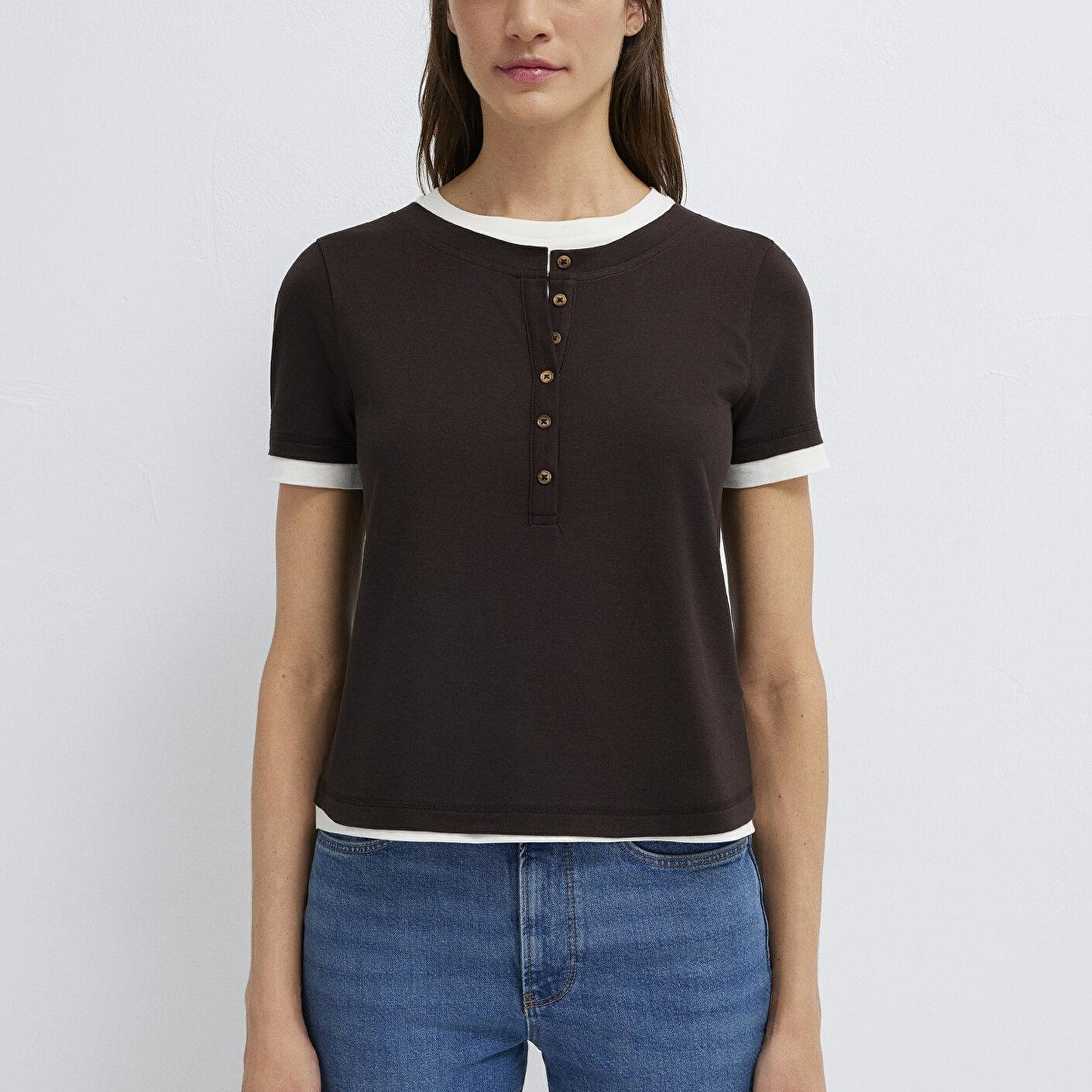 Mavi Kahverengi Tişört Slim Fit / Dar Kesim 1614114-90892