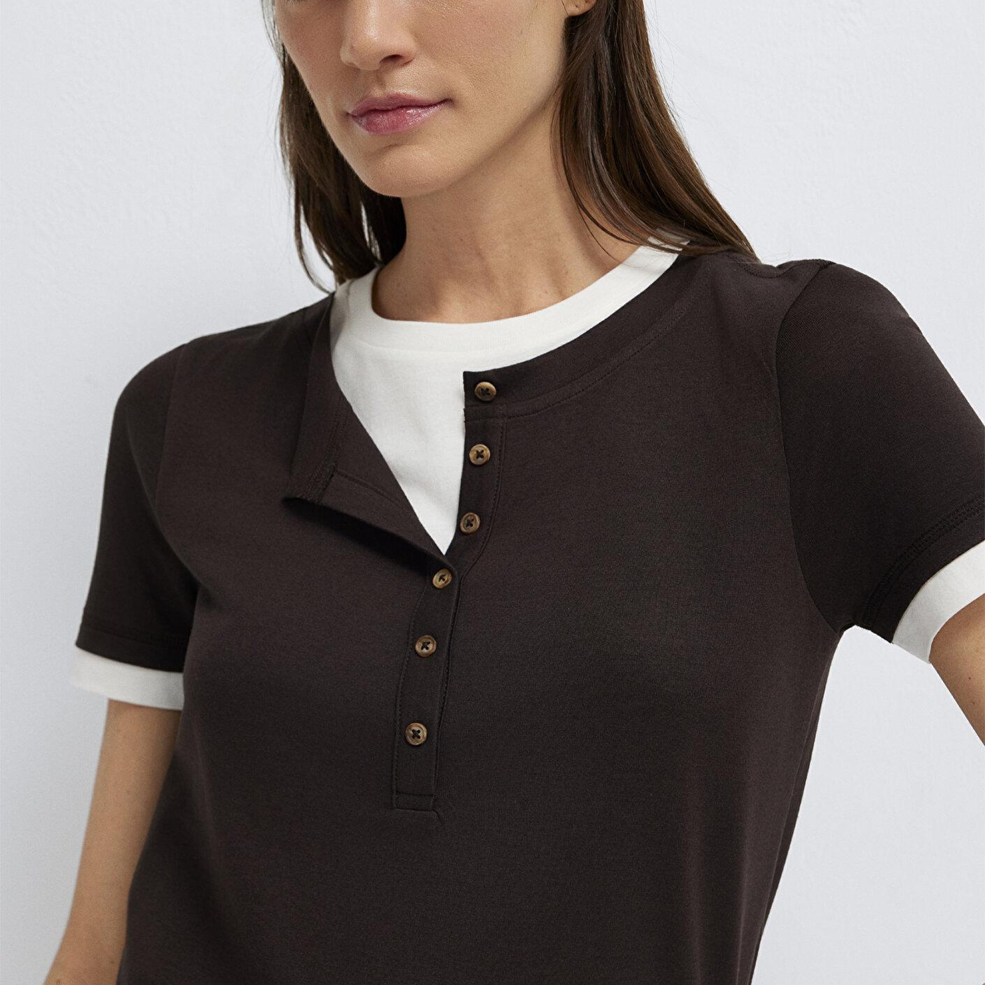 Mavi Kahverengi Tişört Slim Fit / Dar Kesim 1614114-90892