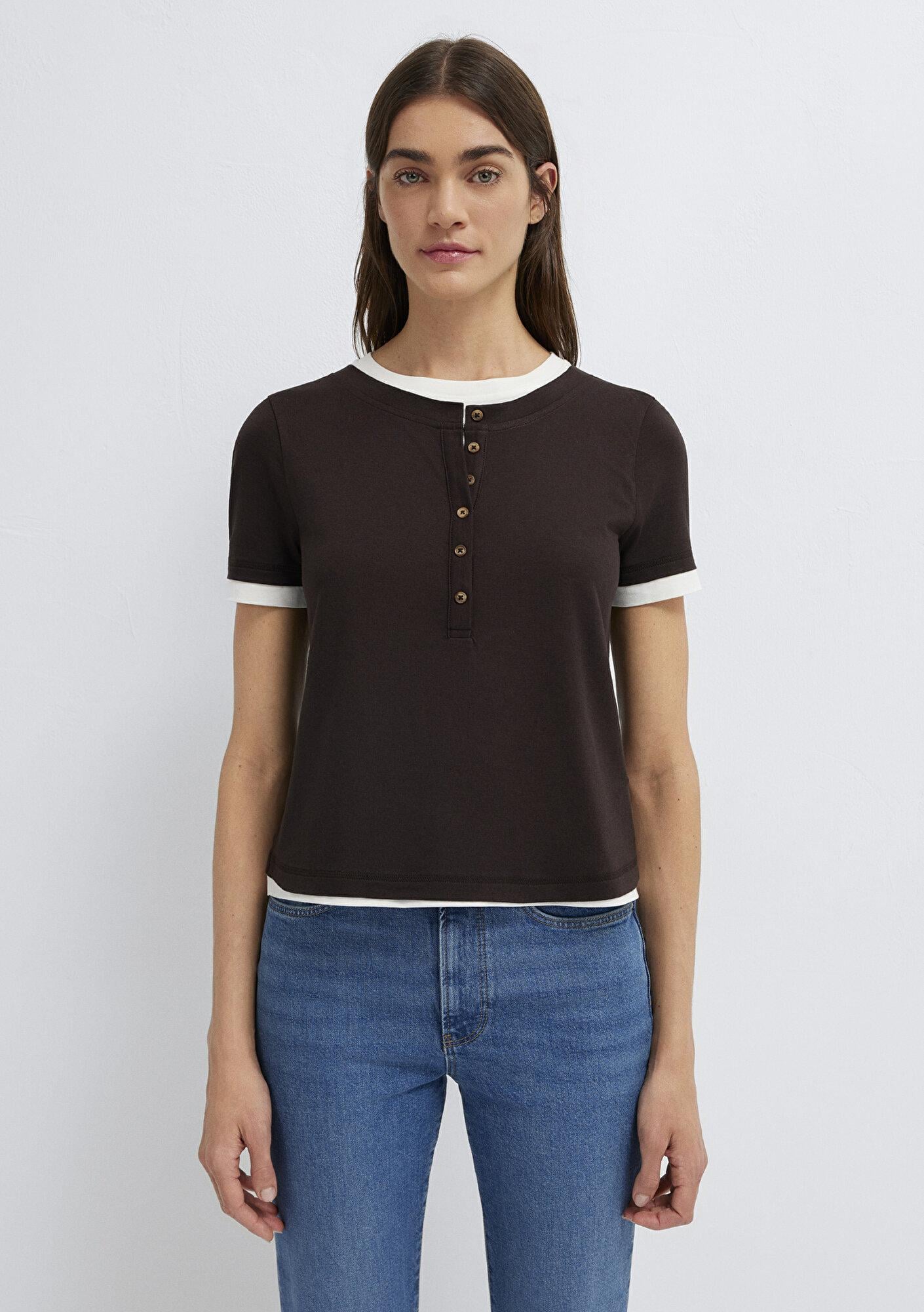 Mavi Kahverengi Tişört Slim Fit / Dar Kesim 1614114-90892