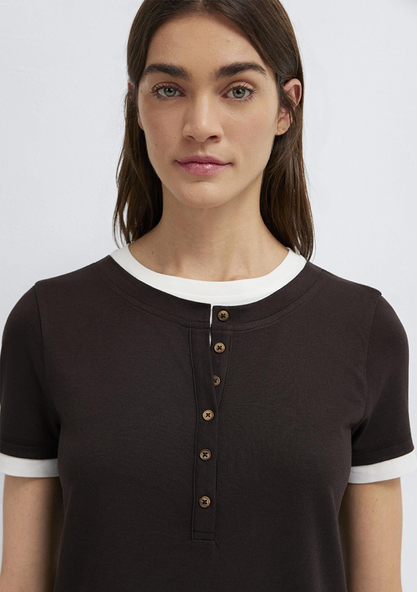 Mavi Kahverengi Tişört Slim Fit / Dar Kesim 1614114-90892