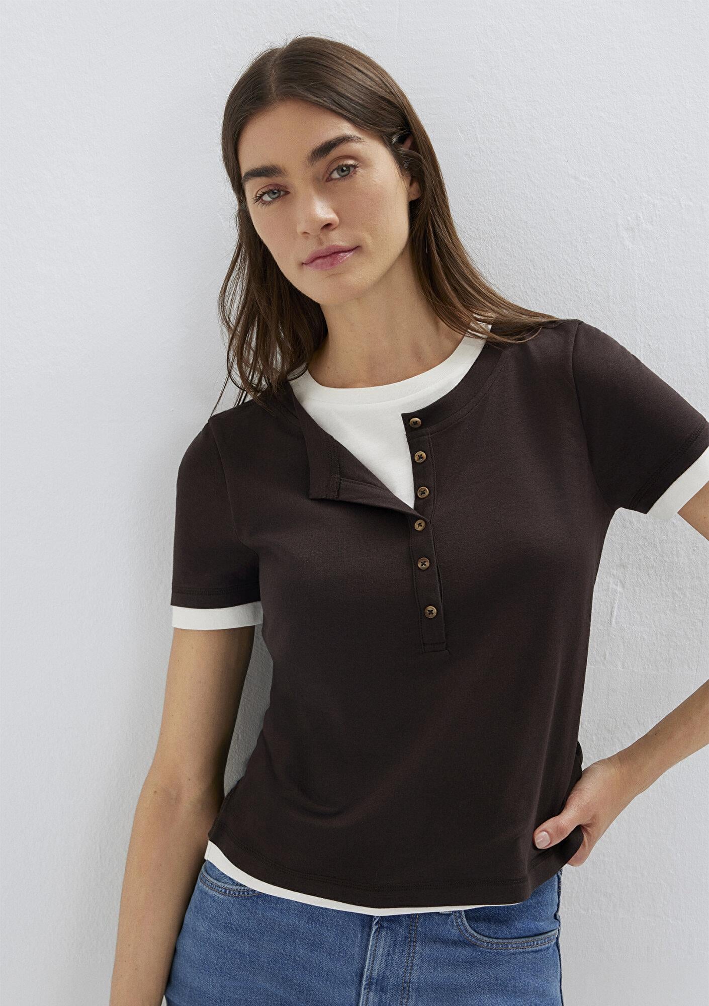 Mavi Kahverengi Tişört Slim Fit / Dar Kesim 1614114-90892