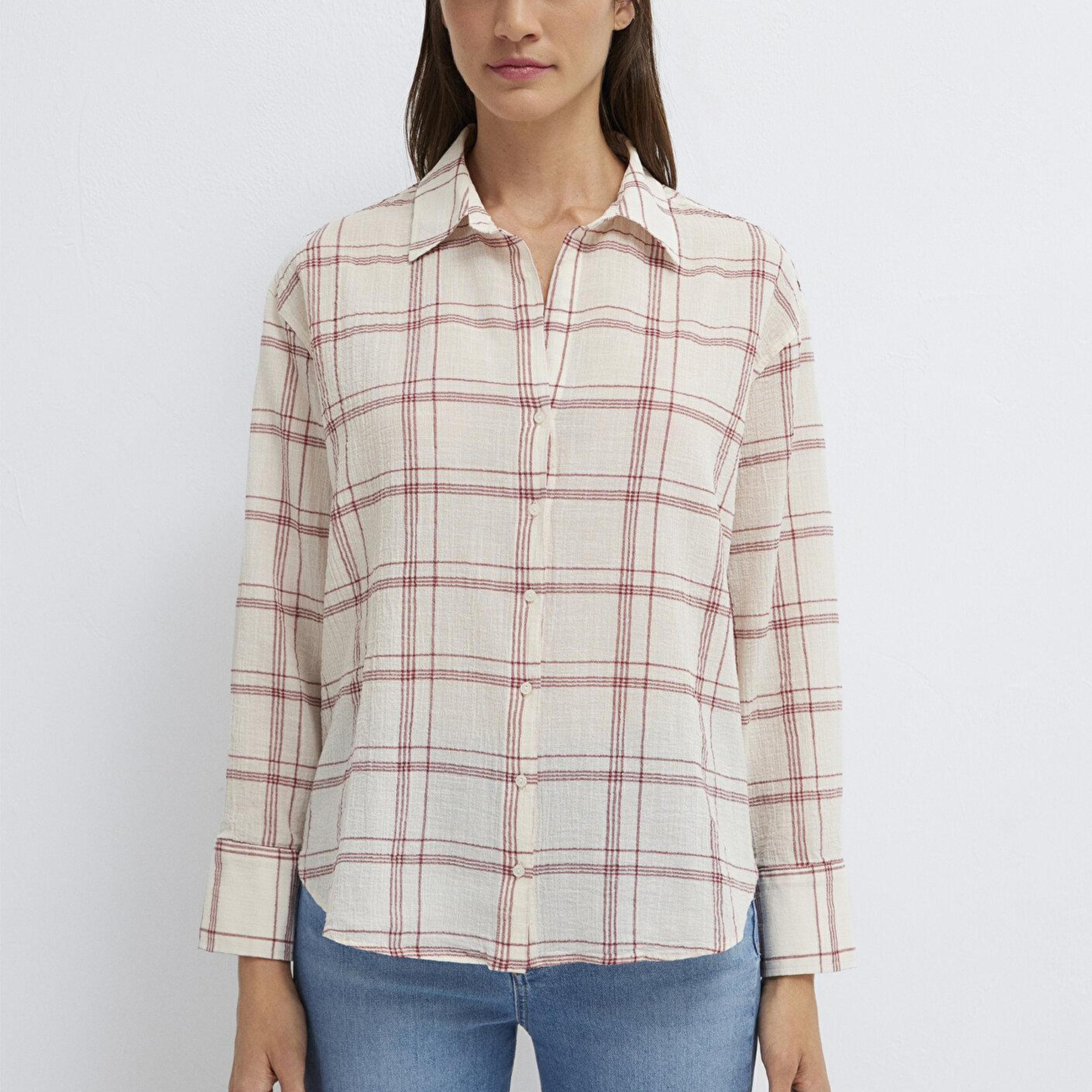 Mavi Kareli Gömlek Oversize / Geniş Kesim 1211543-83711