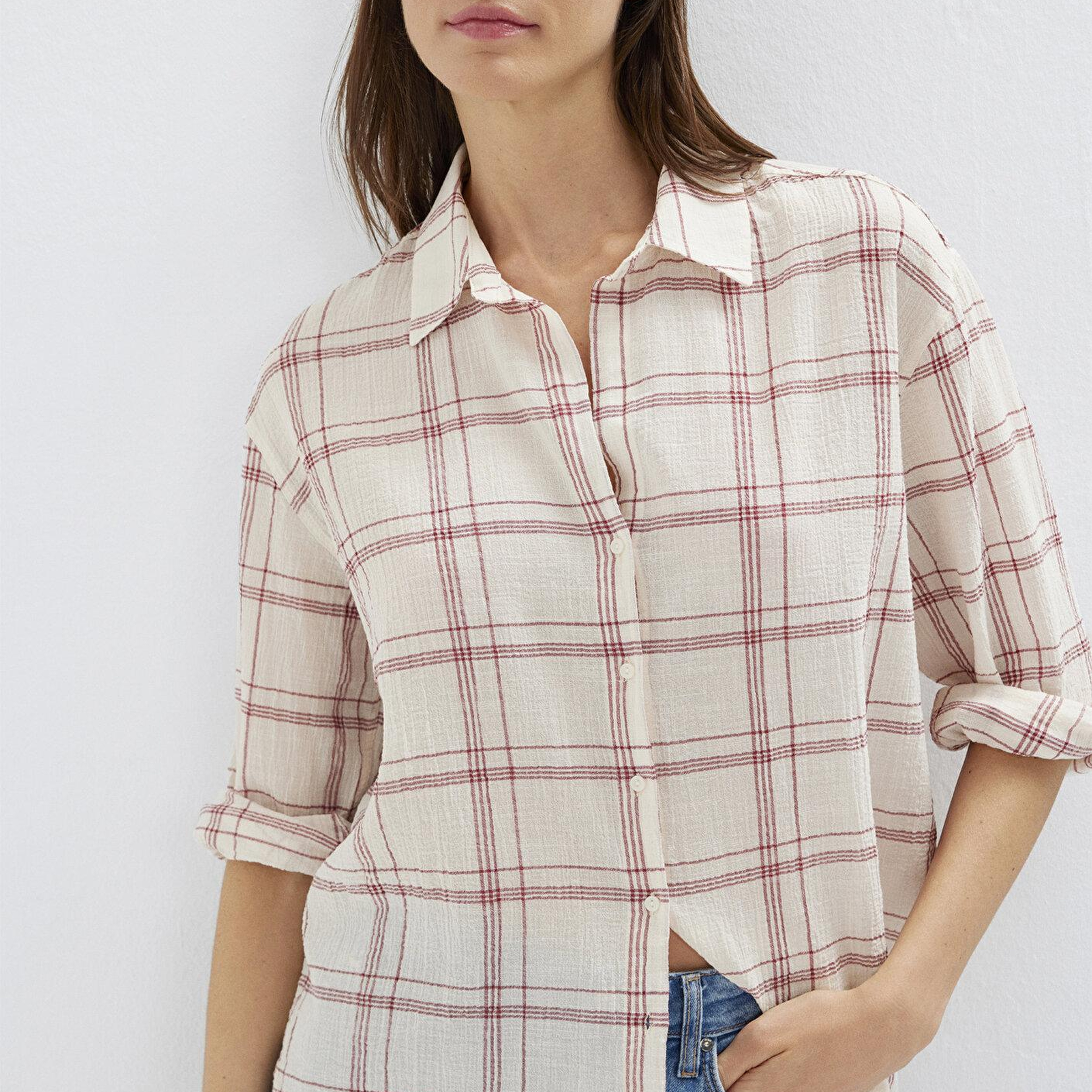 Mavi Kareli Gömlek Oversize / Geniş Kesim 1211543-83711