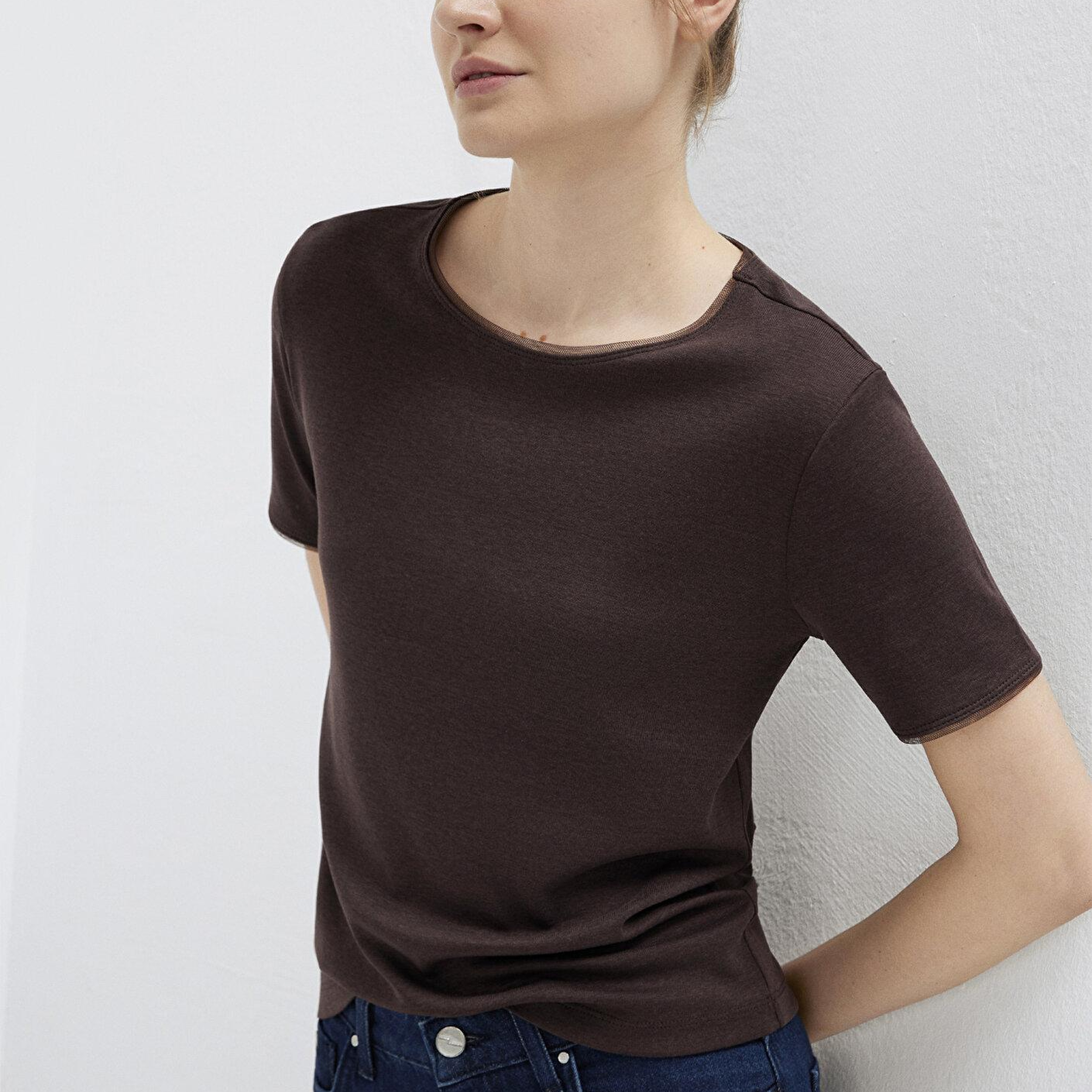 Mavi Kahverengi Tişört Slim Fit / Dar Kesim 1614112-70240