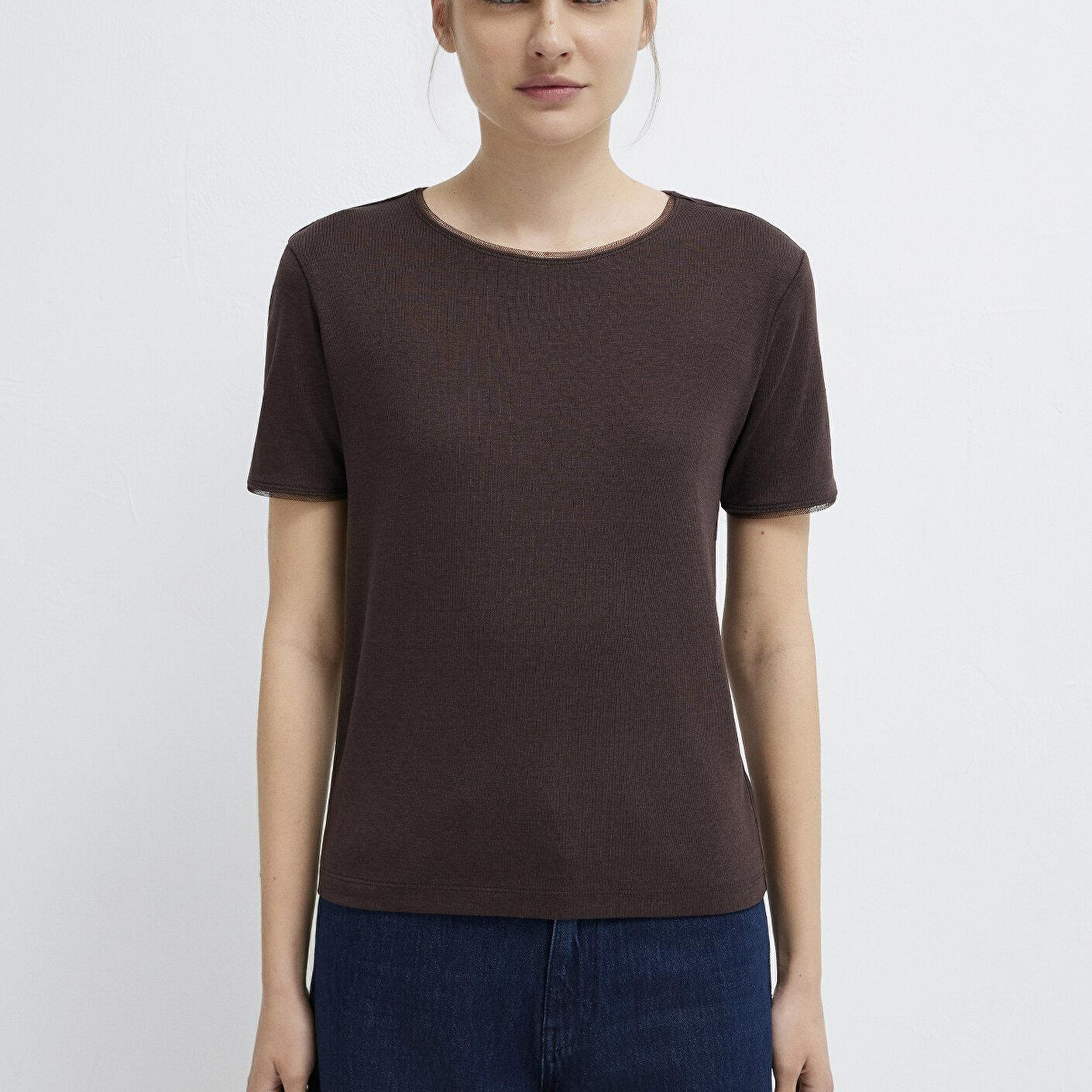 Mavi Kahverengi Tişört Slim Fit / Dar Kesim 1614112-70240