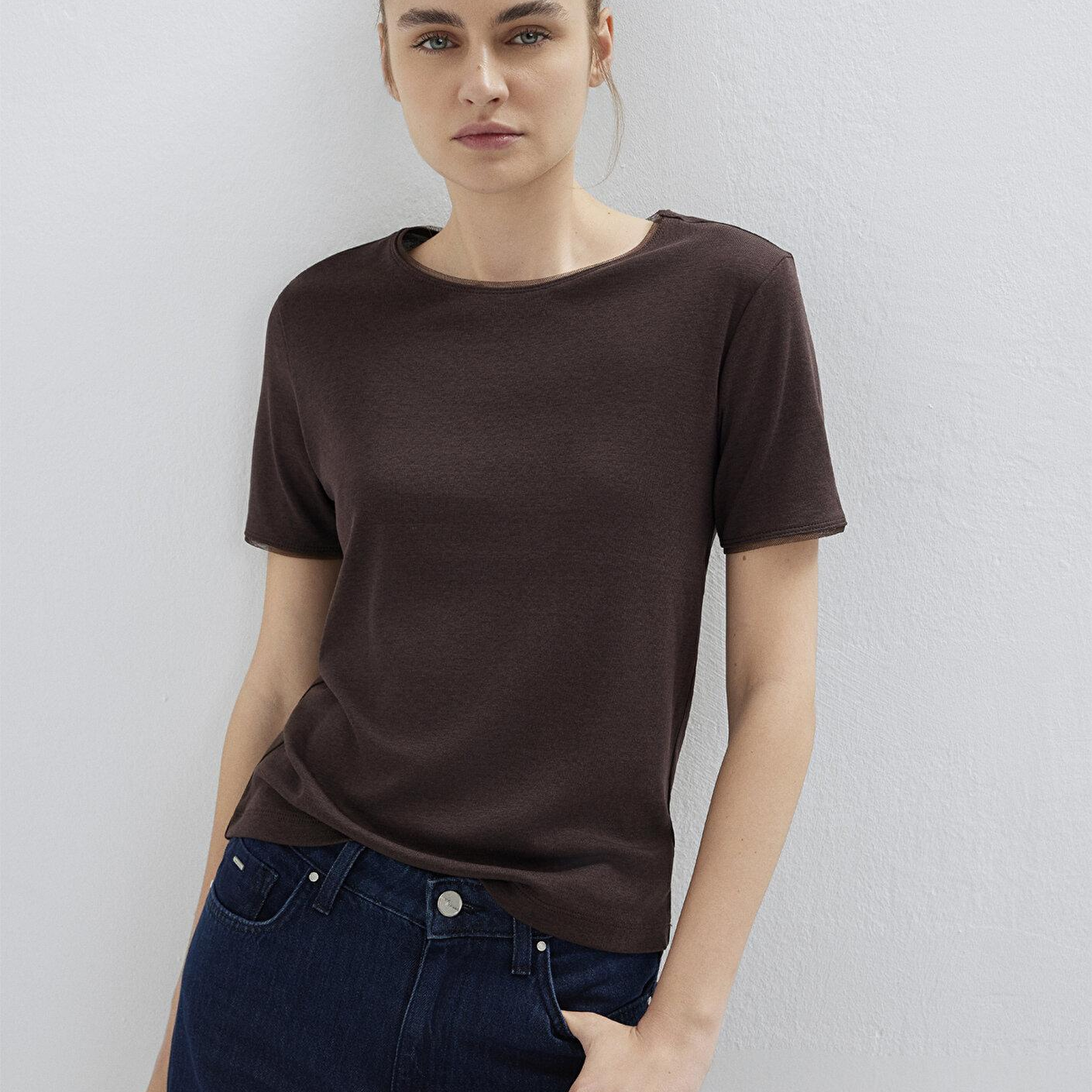 Mavi Kahverengi Tişört Slim Fit / Dar Kesim 1614112-70240