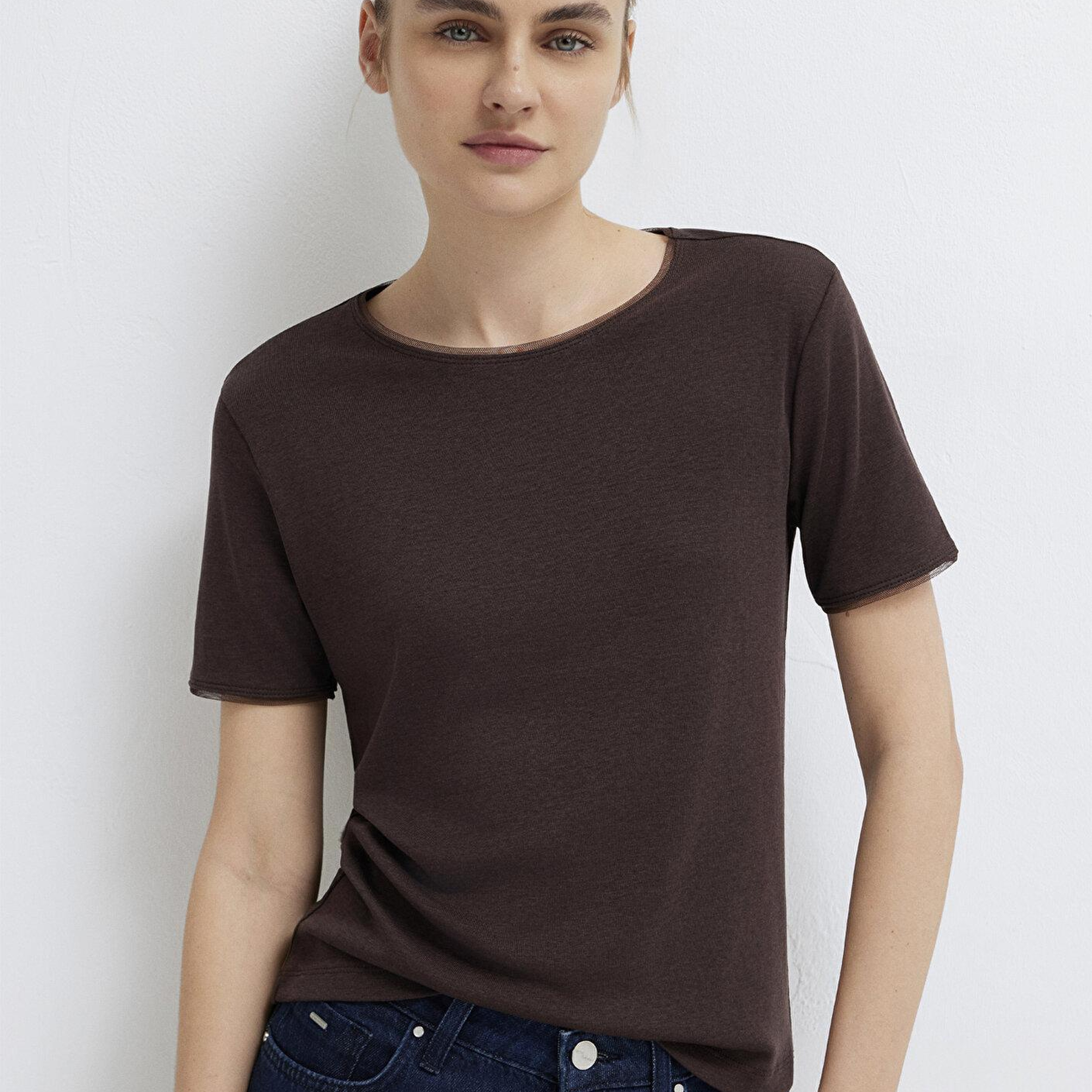 Mavi Kahverengi Tişört Slim Fit / Dar Kesim 1614112-70240