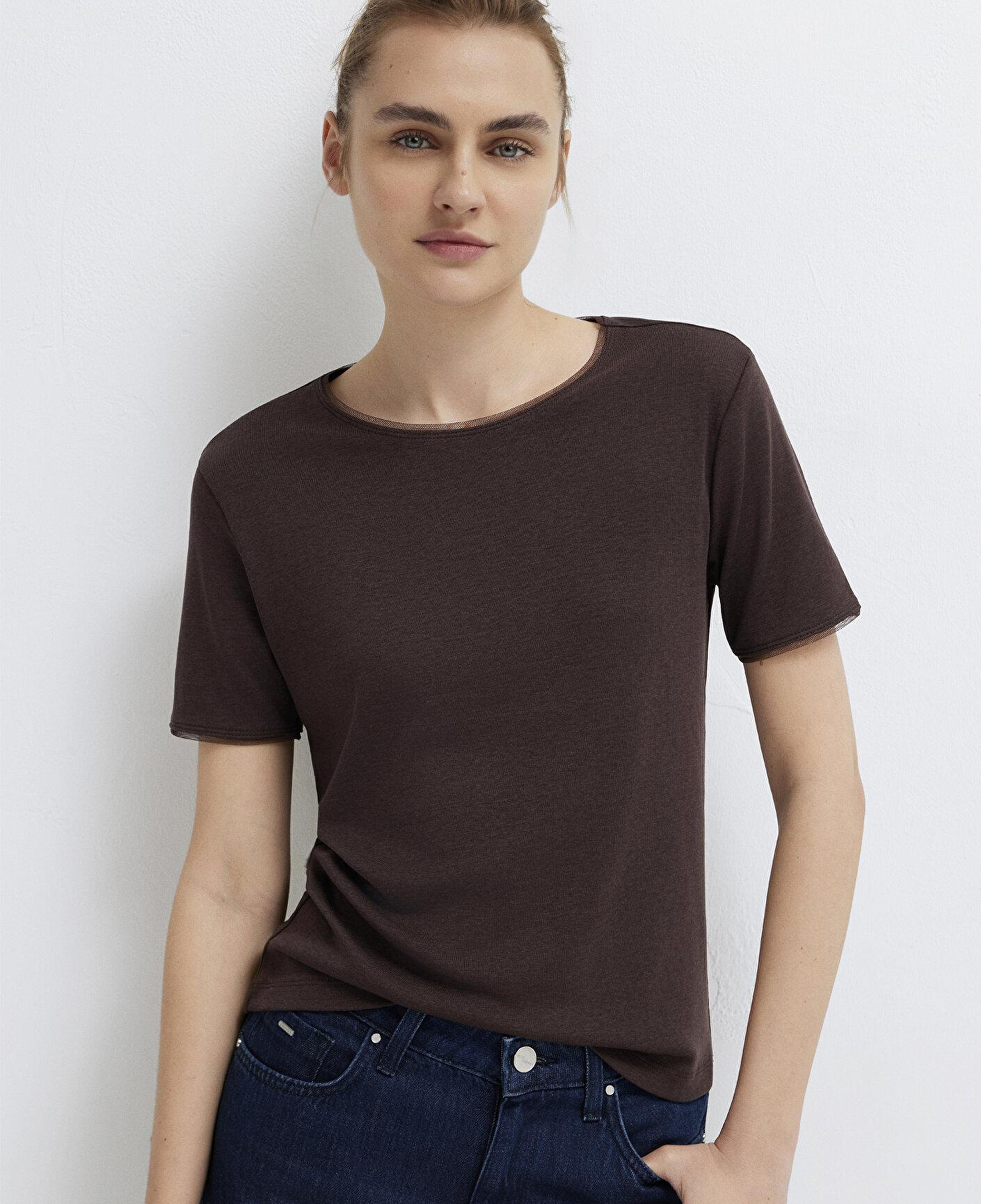 Mavi Kahverengi Tişört Slim Fit / Dar Kesim 1614112-70240