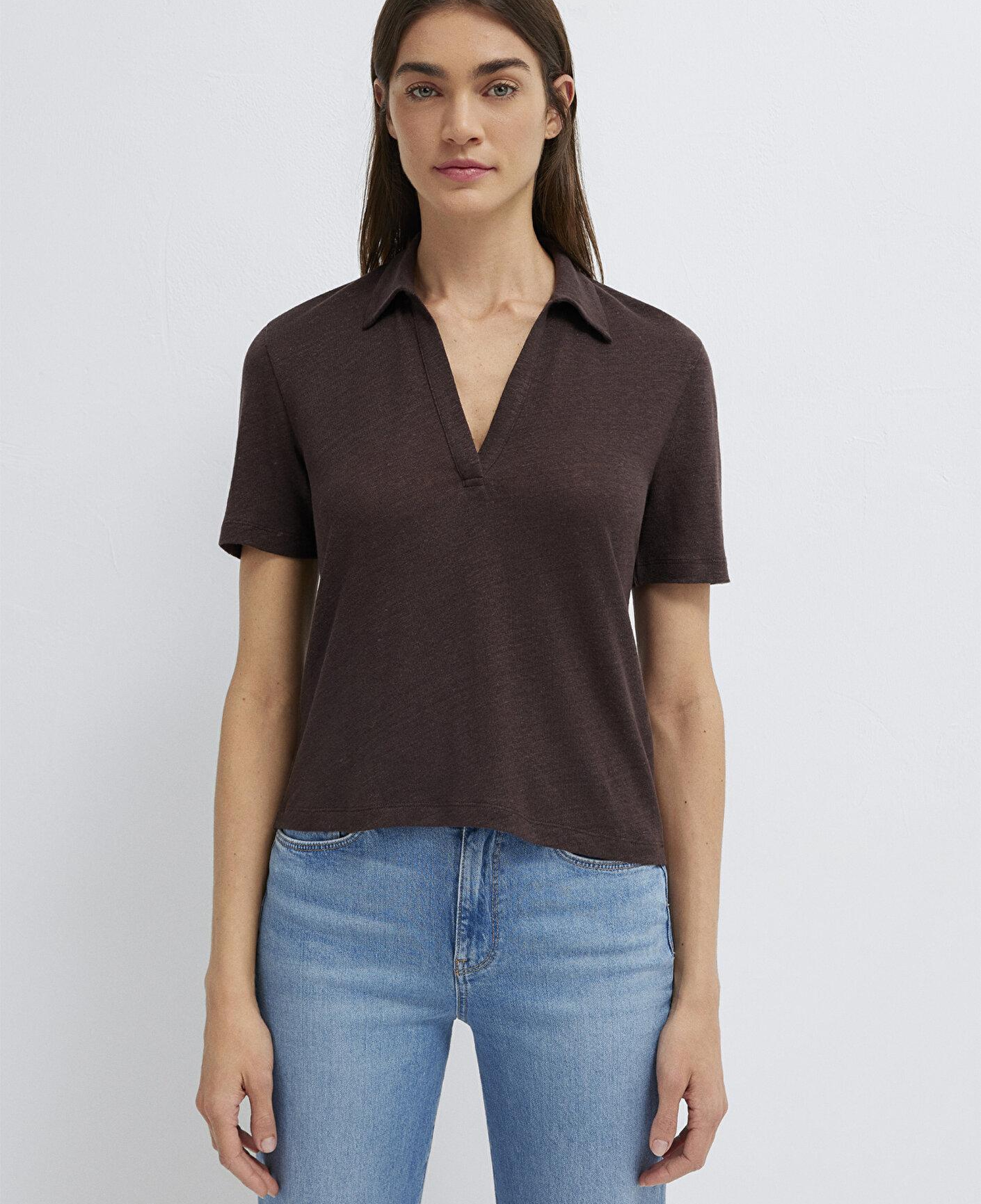 Mavi Kahverengi Keten Tişört Slim Fit / Dar Kesim 1614309-70240
