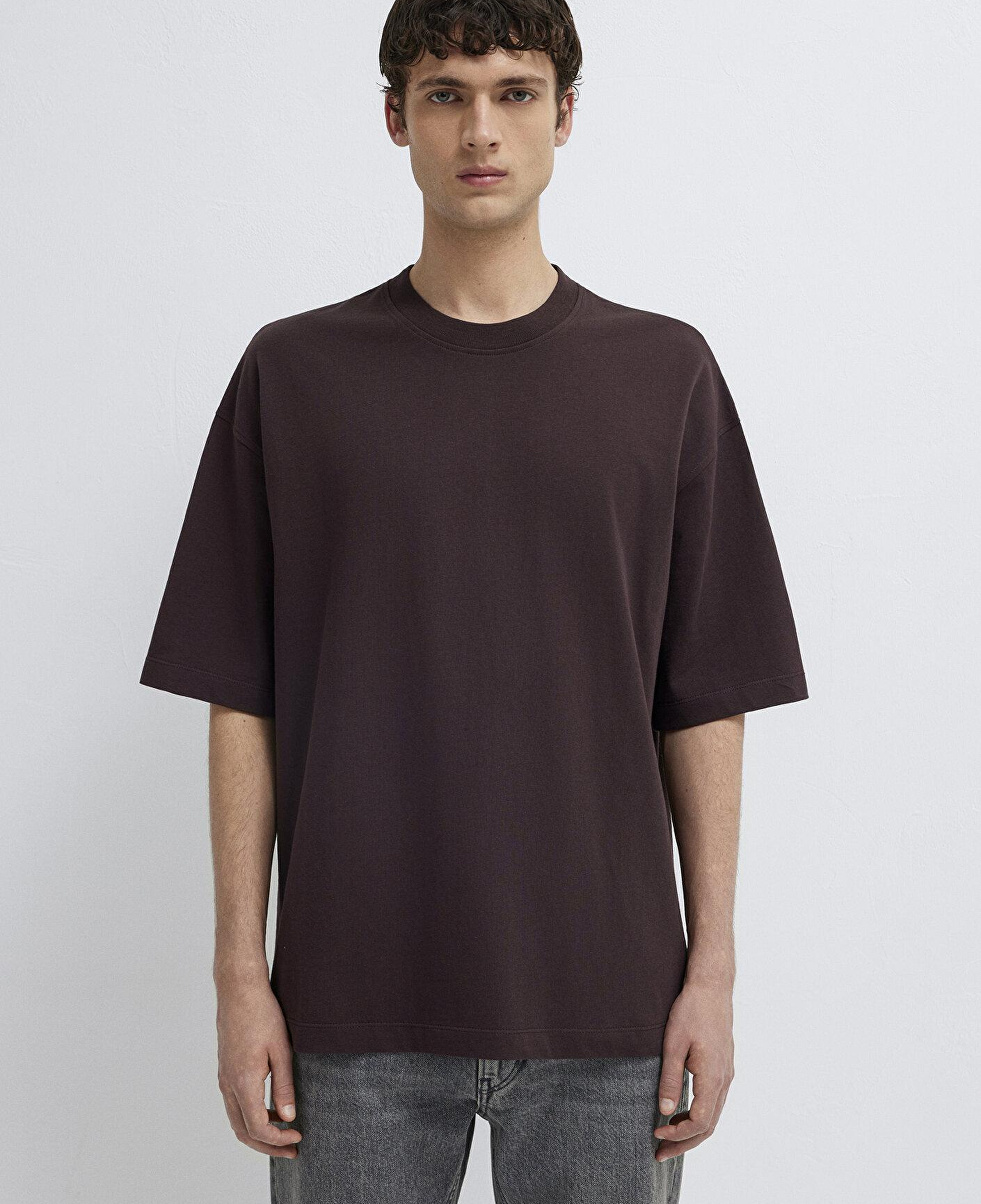 Mavi Bisiklet Yaka Kahverengi Basic Tişört Oversize / Geniş Kesim 0613113-88083