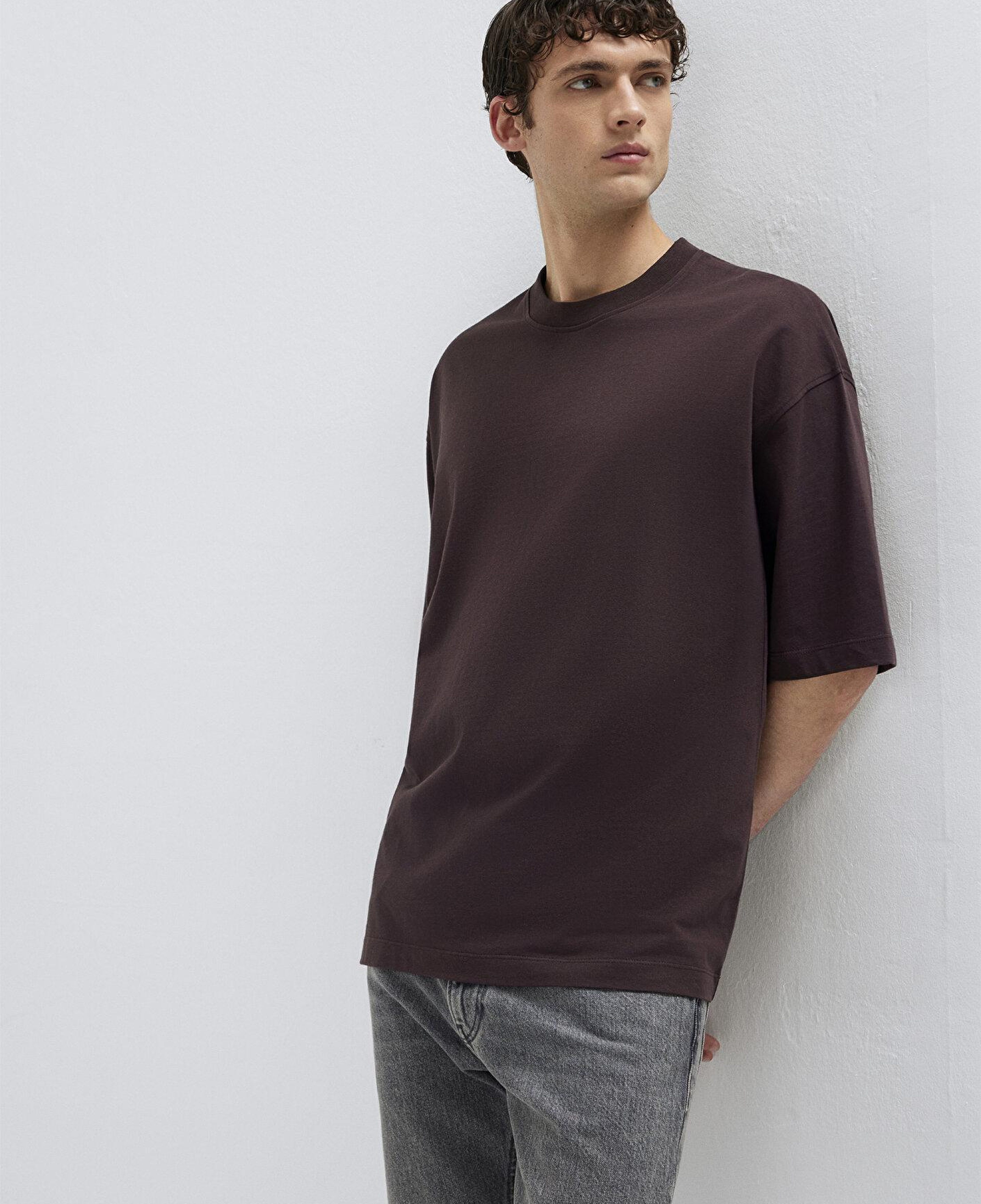 Mavi Bisiklet Yaka Kahverengi Basic Tişört Oversize / Geniş Kesim 0613113-88083