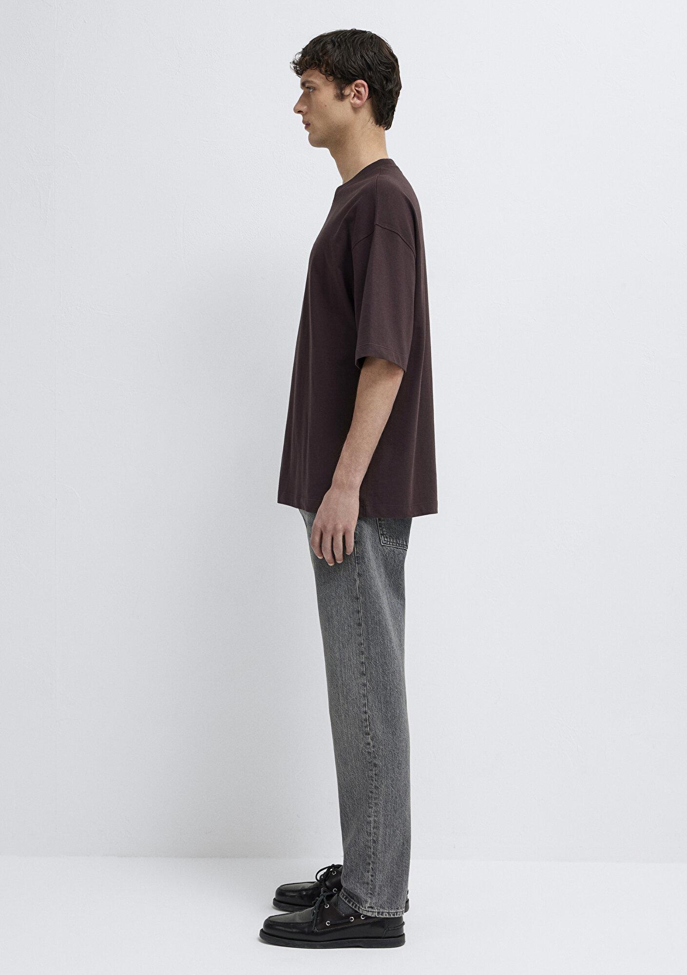 Mavi Bisiklet Yaka Kahverengi Basic Tişört Oversize / Geniş Kesim 0613113-88083