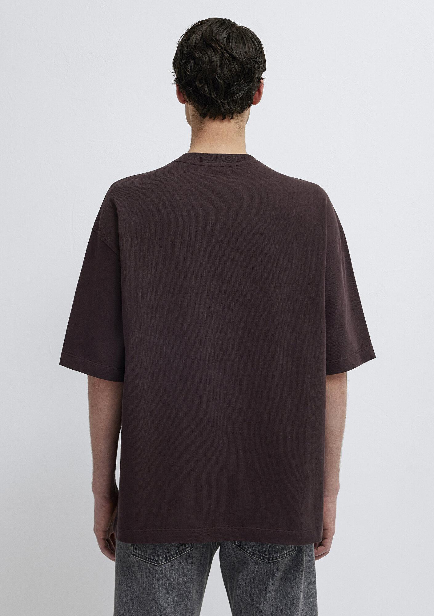 Mavi Bisiklet Yaka Kahverengi Basic Tişört Oversize / Geniş Kesim 0613113-88083