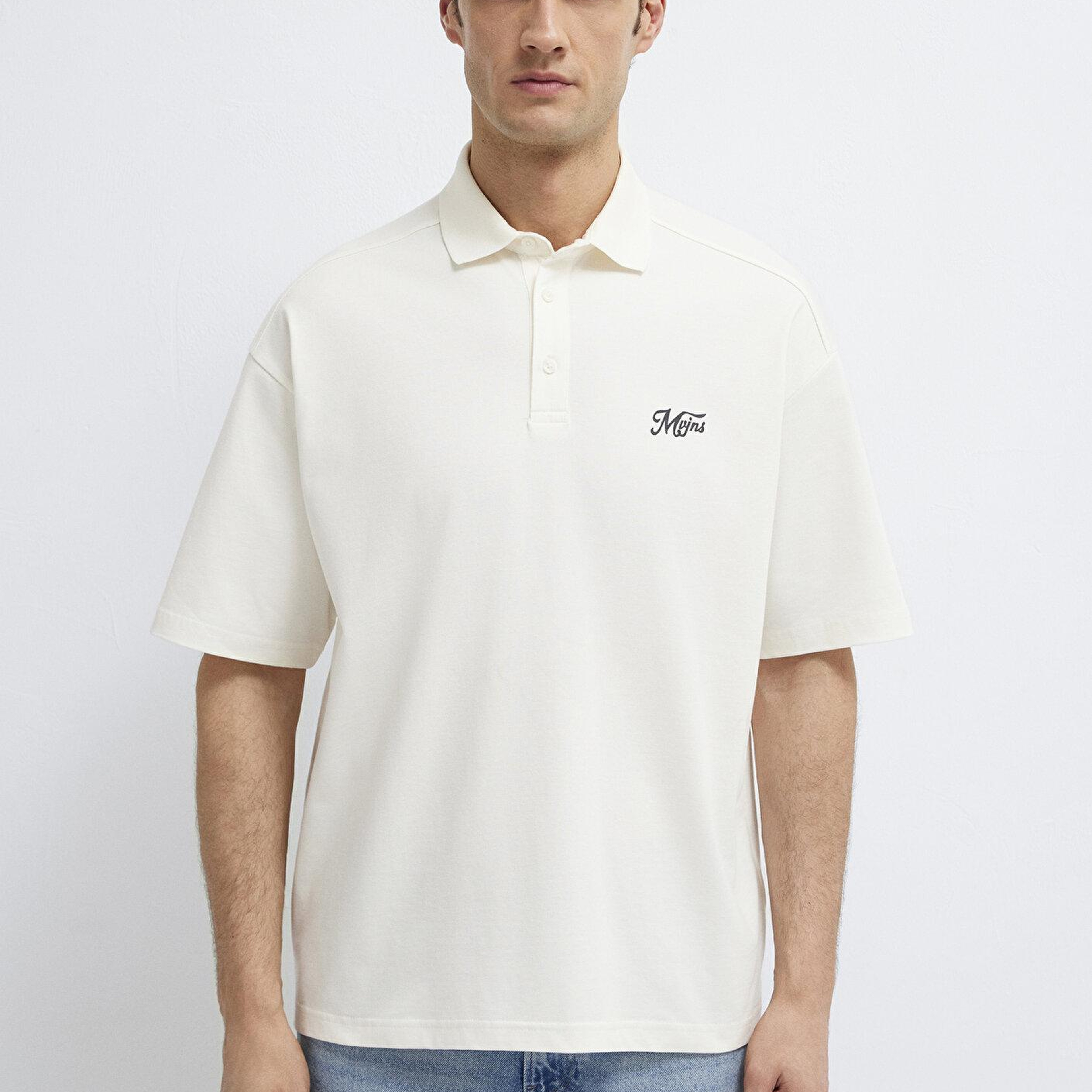 Mavi Ekru Tişört Oversize / Geniş Kesim 0613666-70057