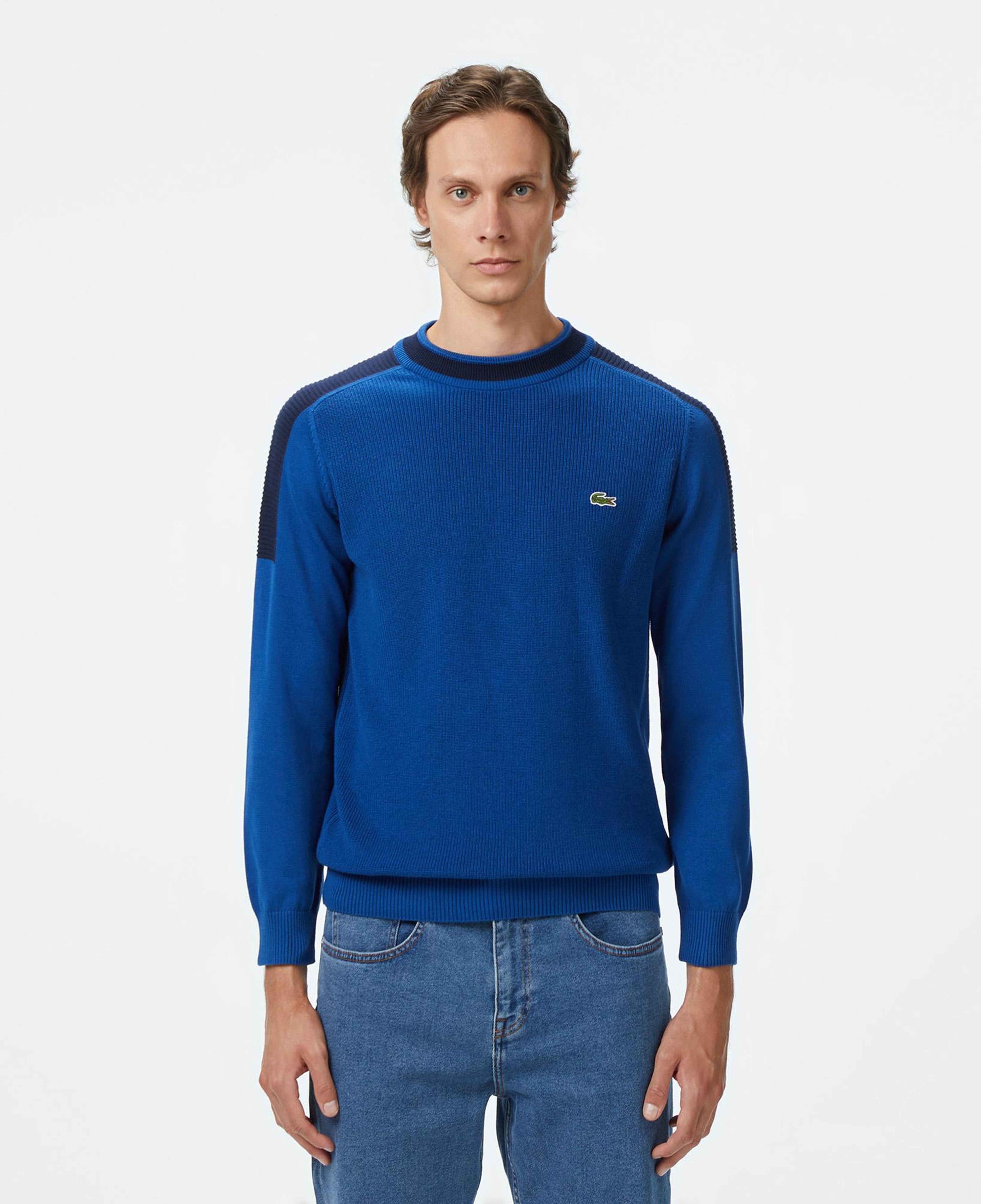 Lacoste Erkek Classic Fit Bisiklet Yaka Renk Bloklu Mavi Kazak