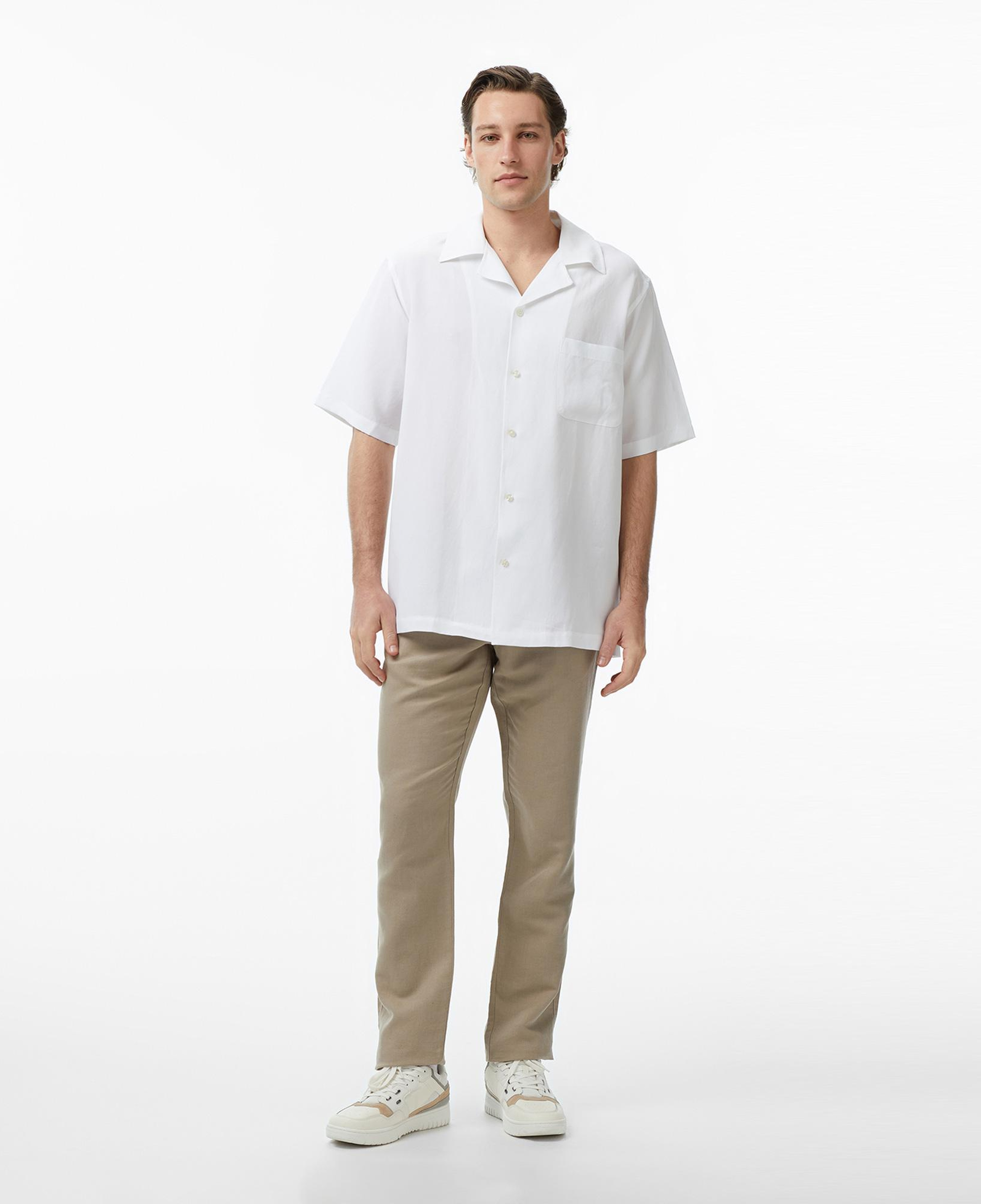 Guess Slub Keten Karışımlı Erkek Beyaz Gömlek