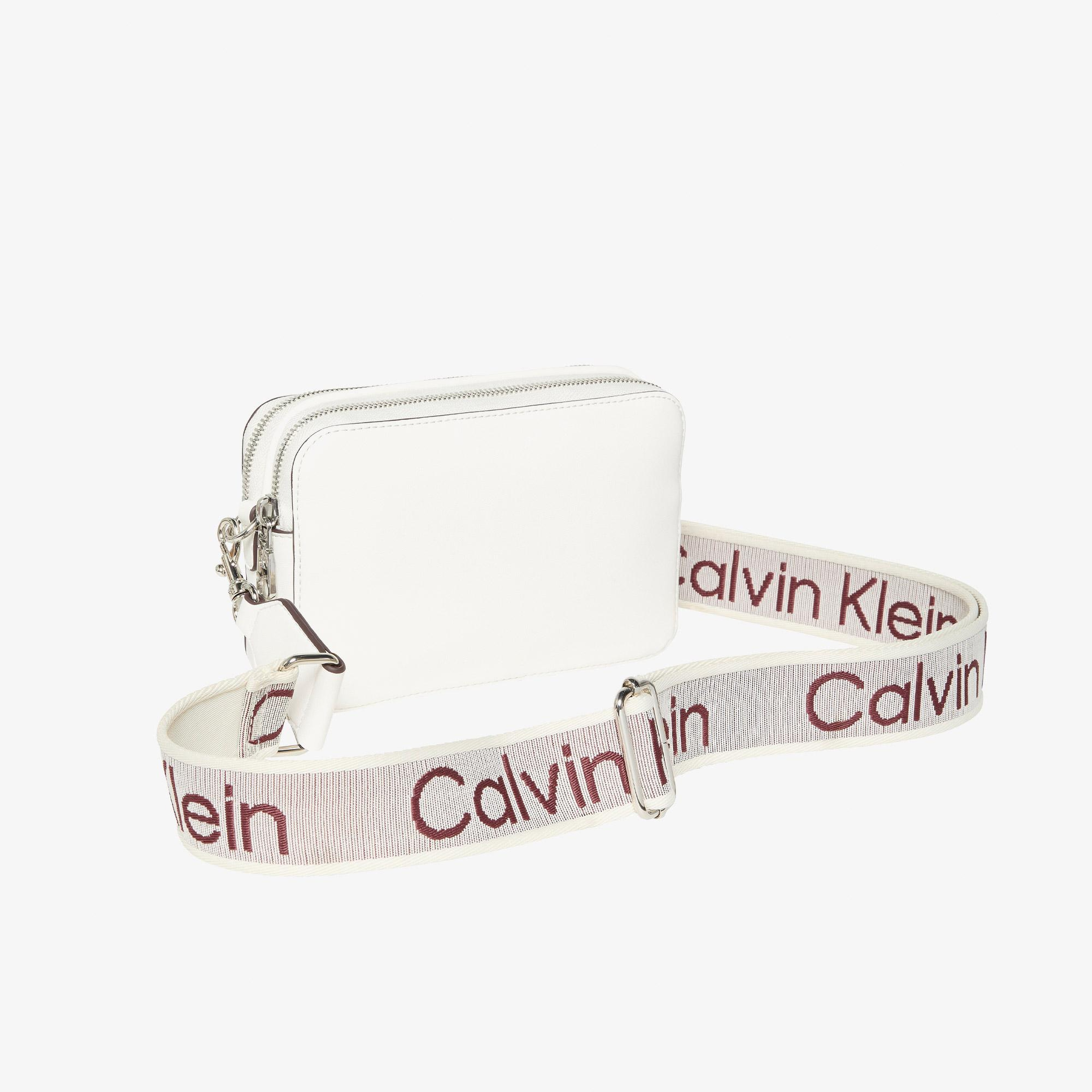 Calvin Klein Webbing Double Strap Camera Kadın Beyaz Çapraz Çanta