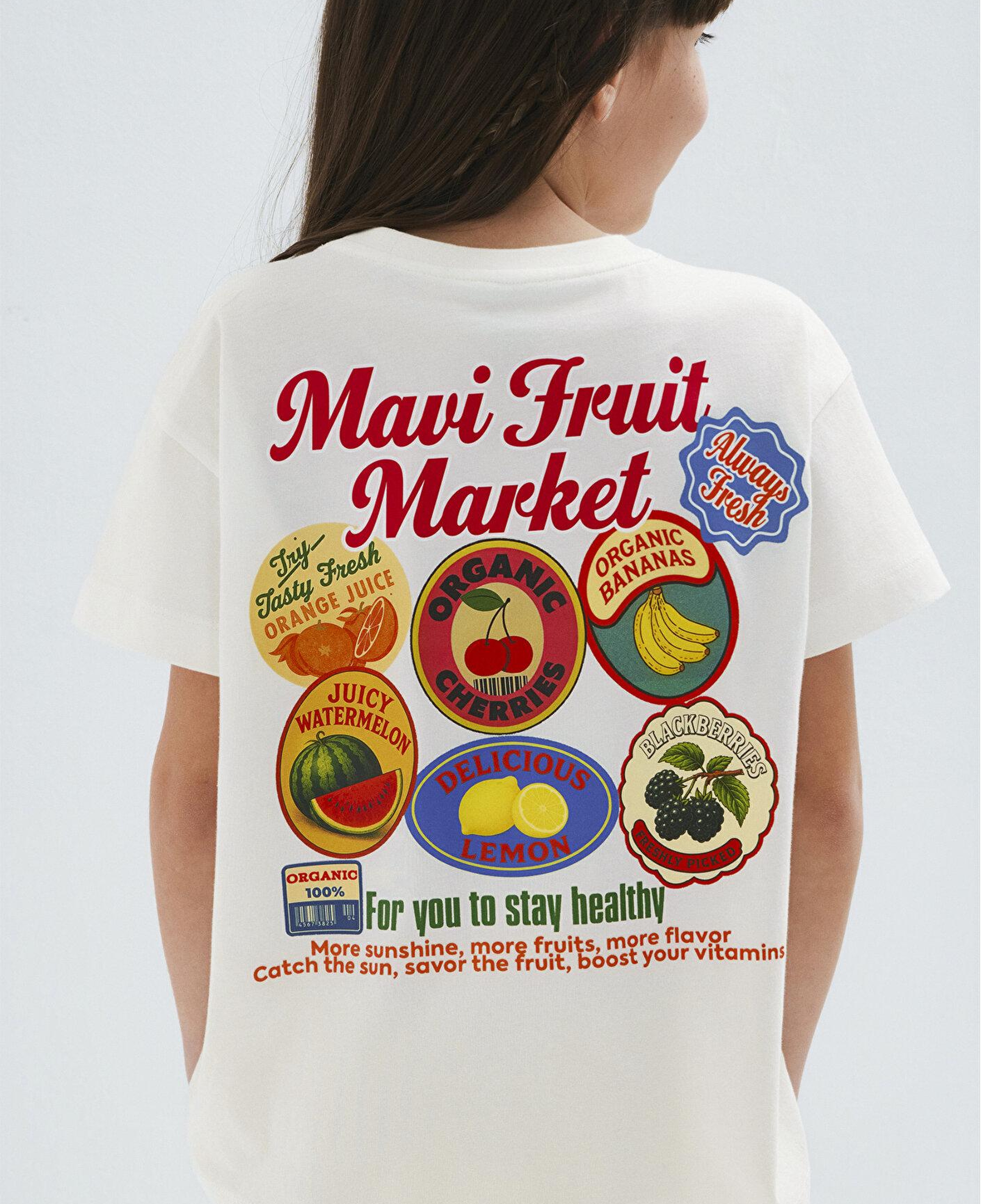 Mavi Baskılı Ekru Tişört Loose Fit / Bol Rahat Kesim 7610435-70057