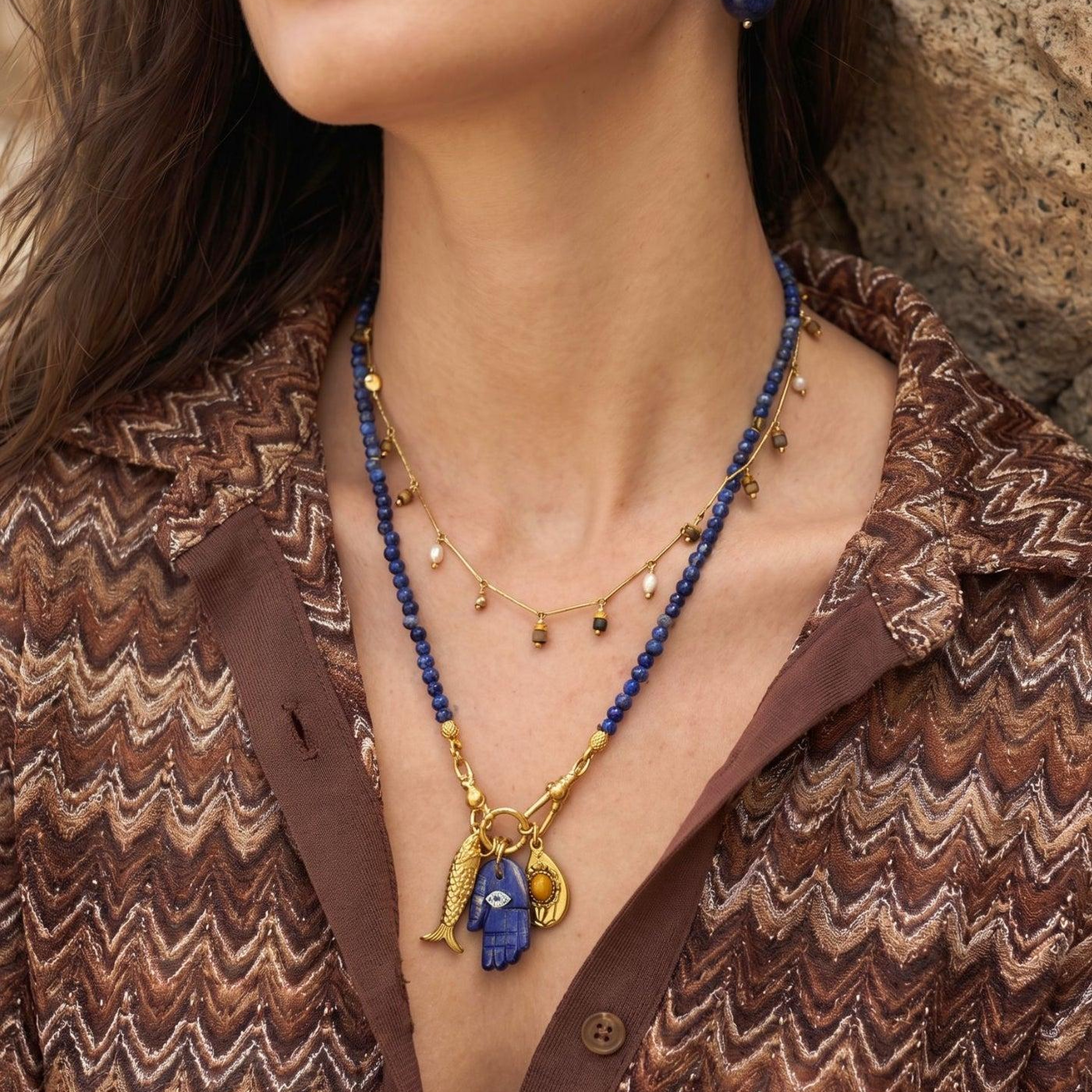 BERRİN ÖZKAN FORTUNE LAPİS HAMSA CHARM KADIN KOLYE