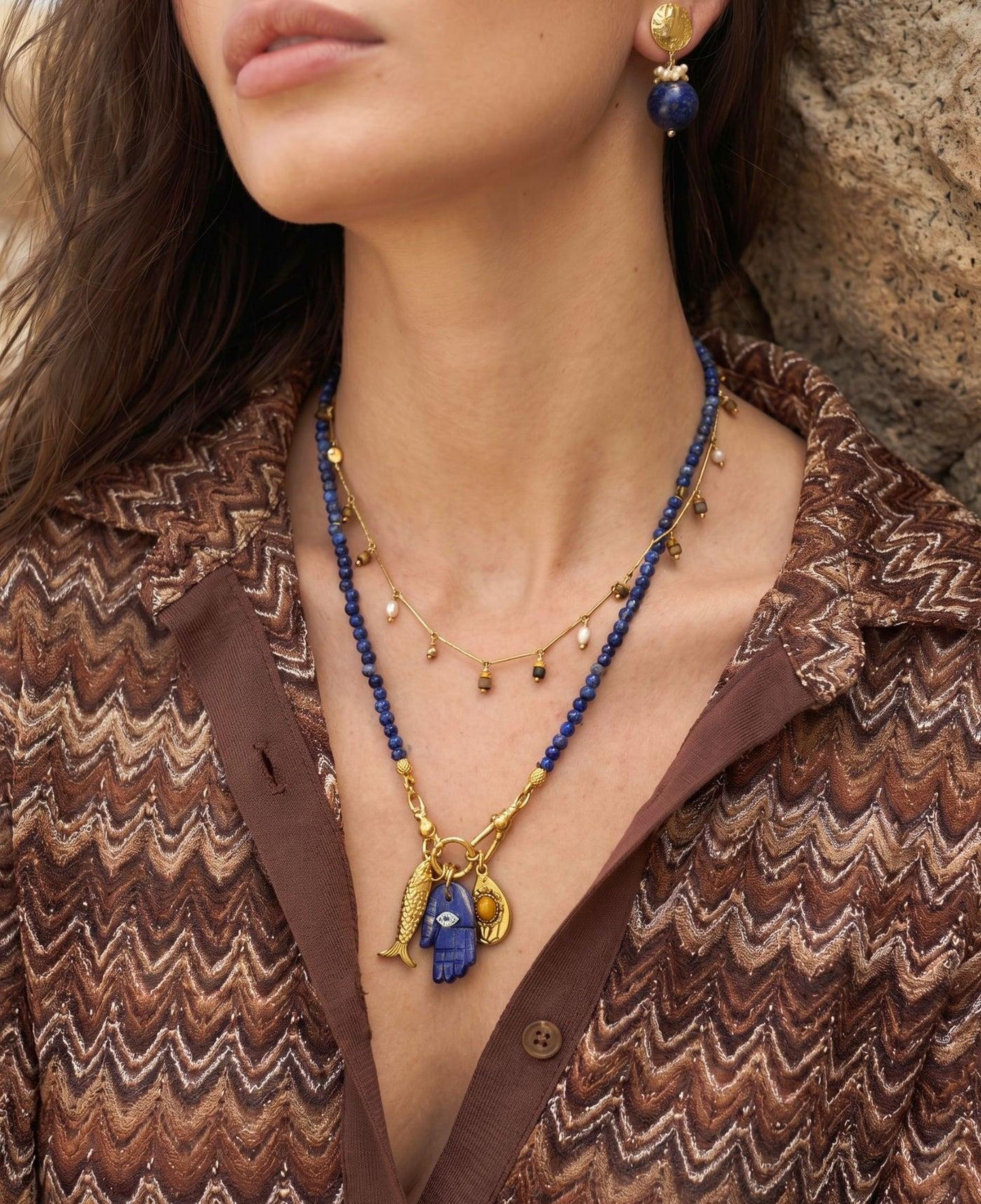 BERRİN ÖZKAN FORTUNE LAPİS HAMSA CHARM KADIN KOLYE