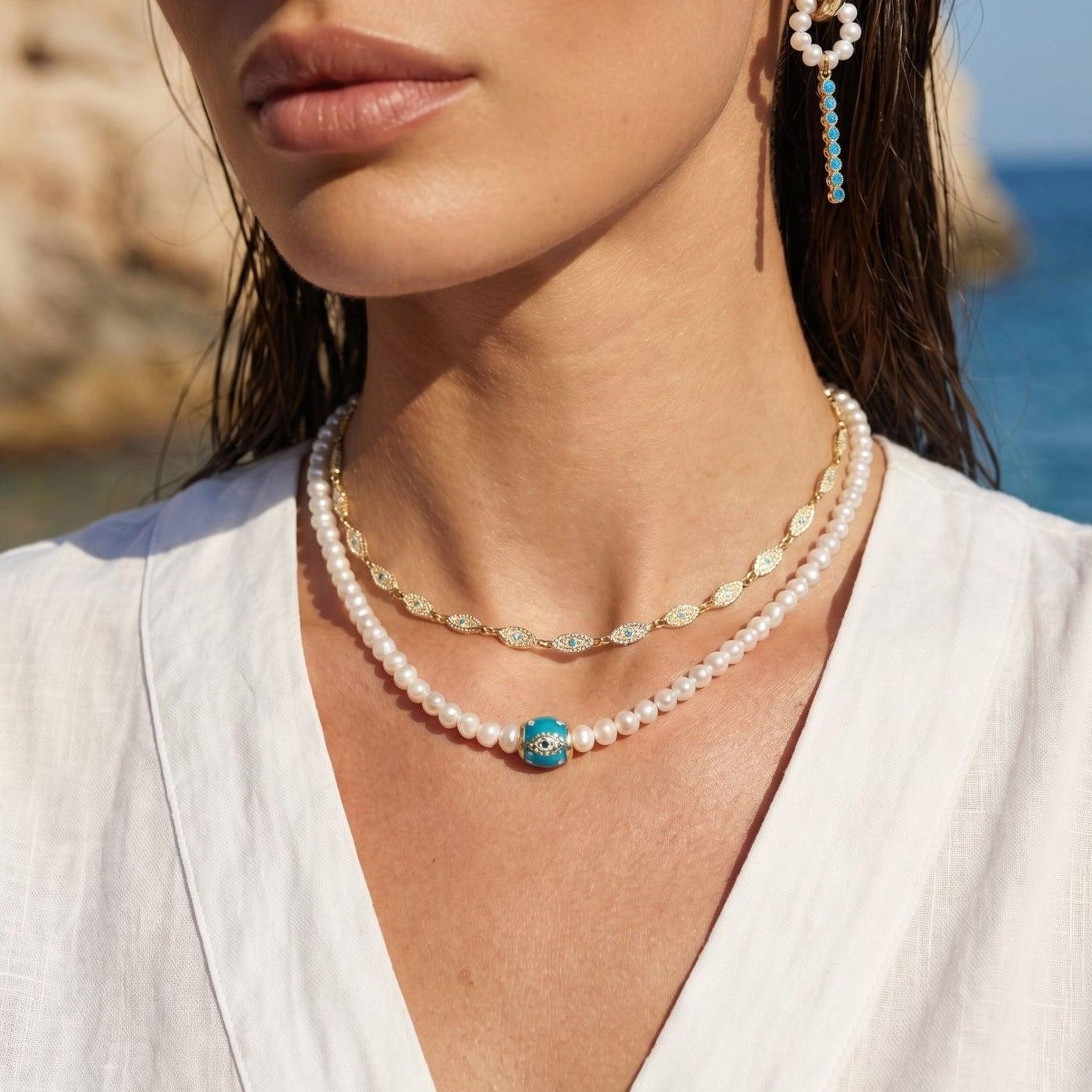 BERRİN ÖZKAN PEARL GALAXY TURKUAZ KADIN KOLYE
