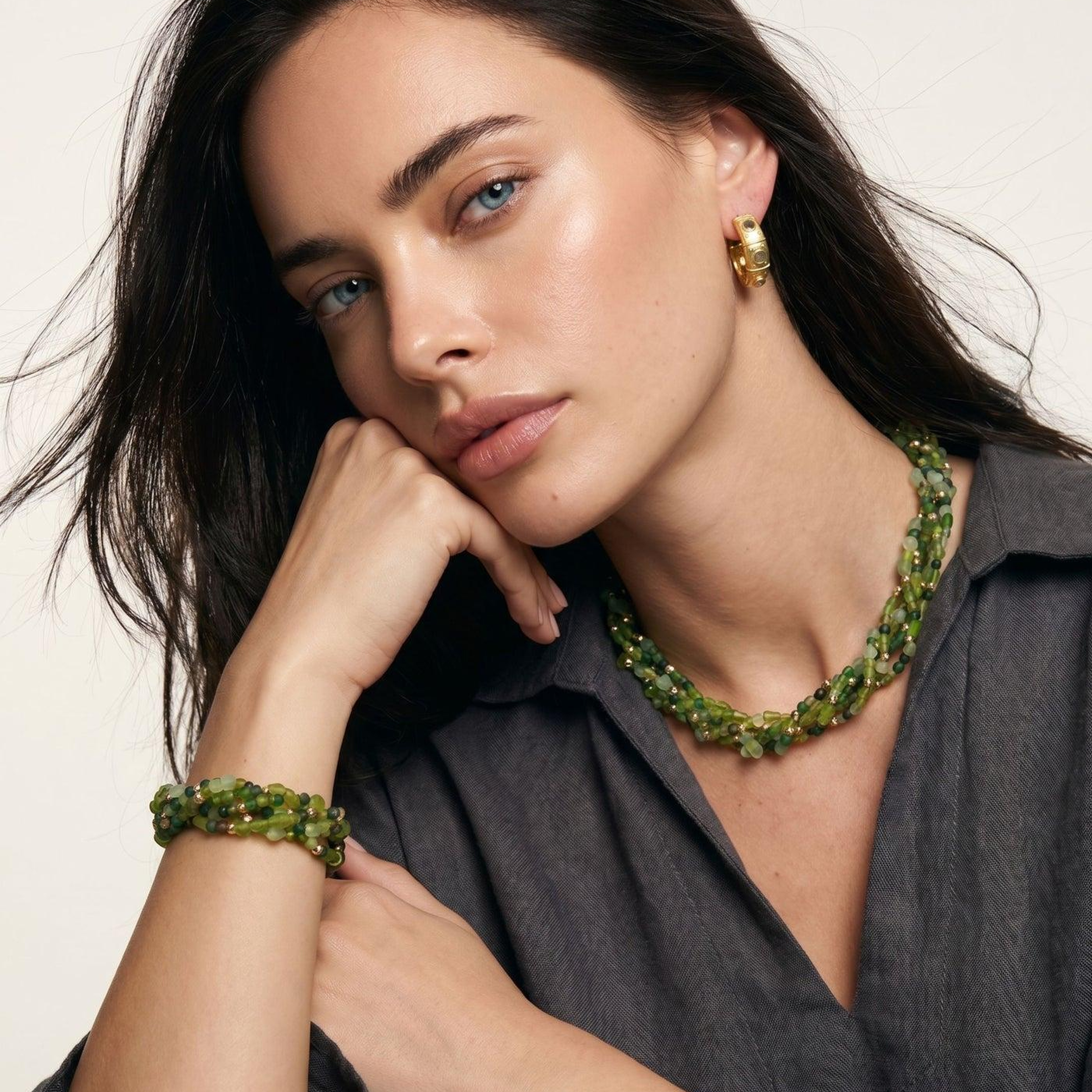BERRİN ÖZKAN GYPSET PALM YEŞİL DOĞAL TAŞ KADIN KOLYE