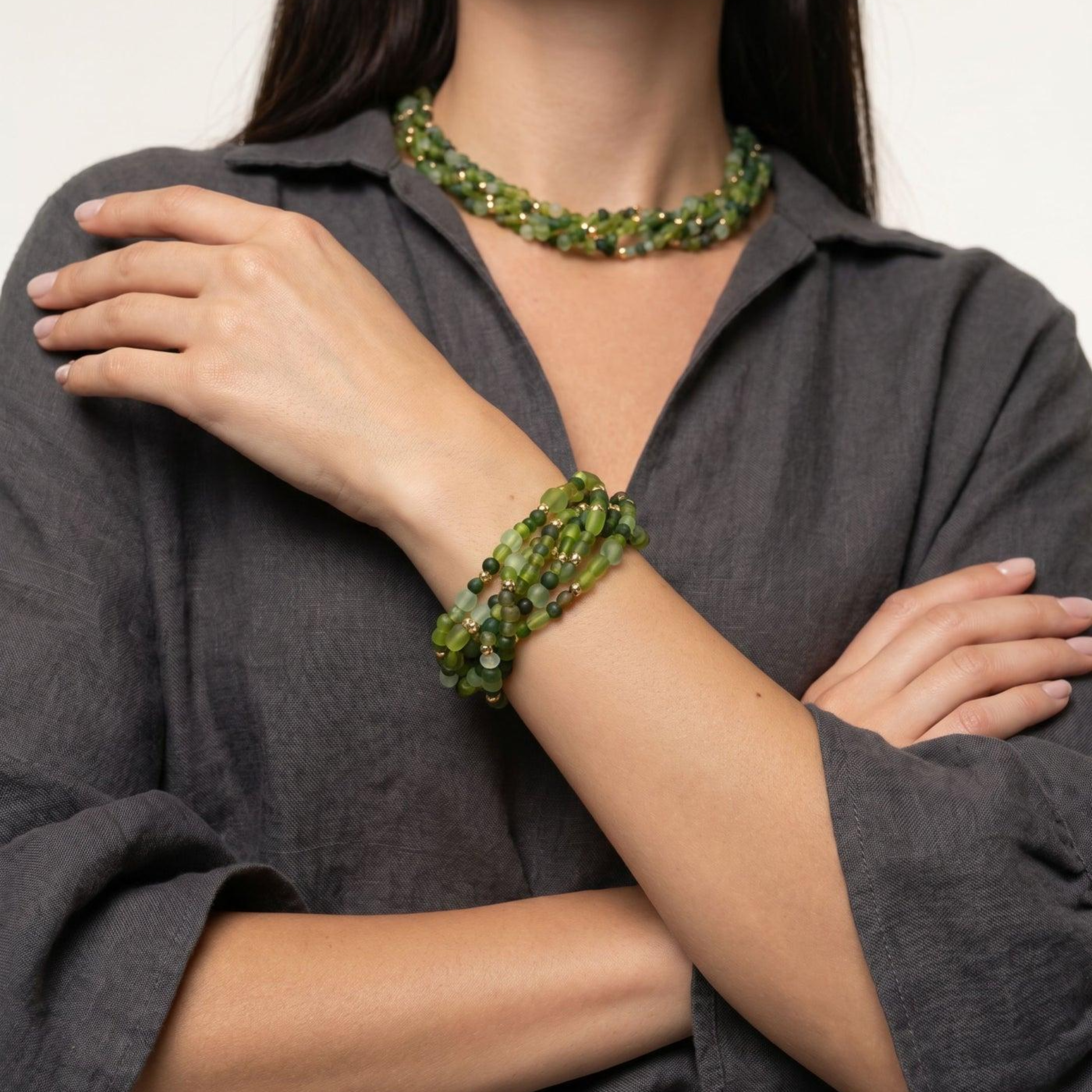 BERRİN ÖZKAN GYPSET PALM YEŞİL DOĞAL TAŞ KADIN BİLEKLİK
