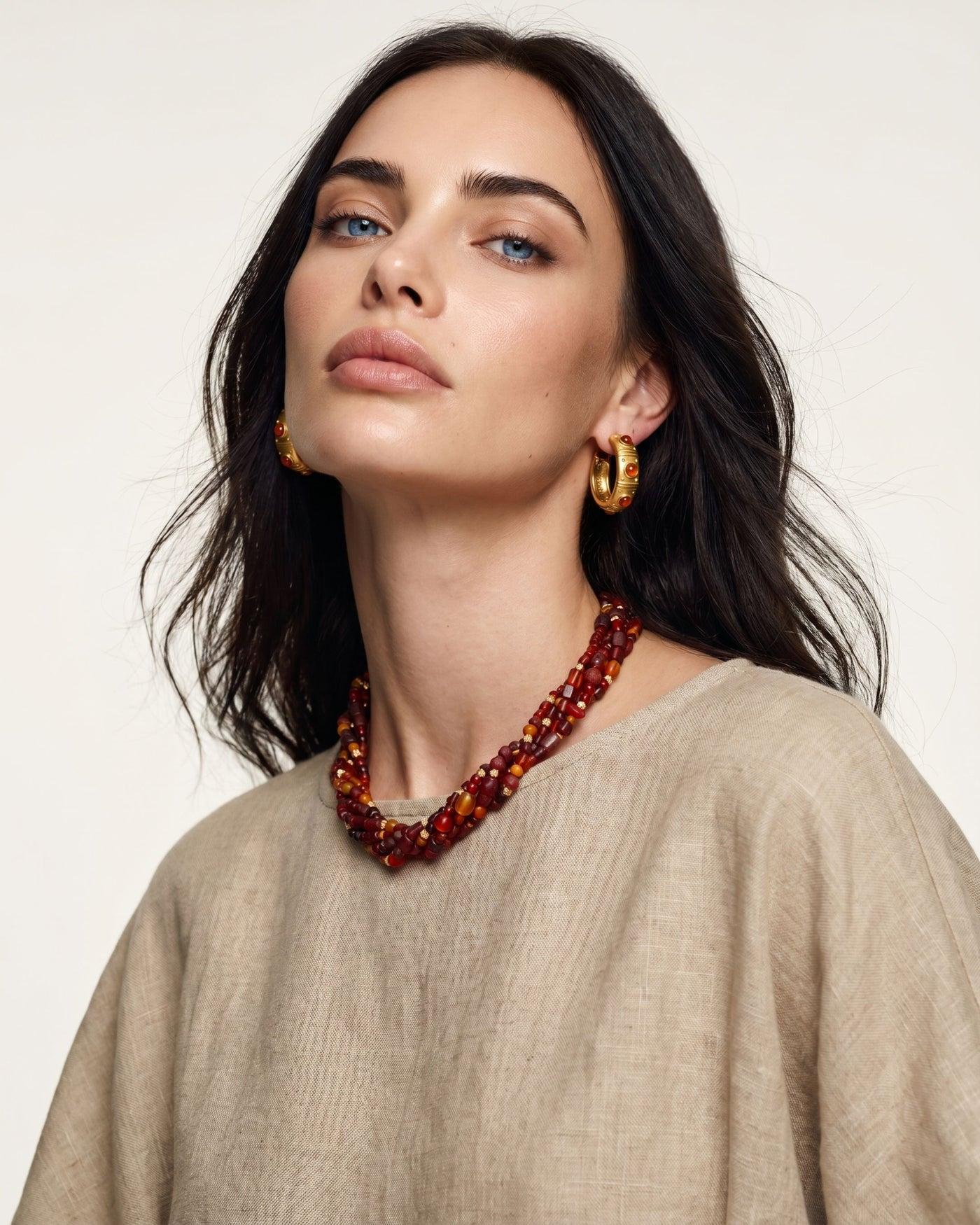 BERRİN ÖZKAN GYPSET SUNSET KIRMIZI DOĞAL TAŞ KADIN KOLYE