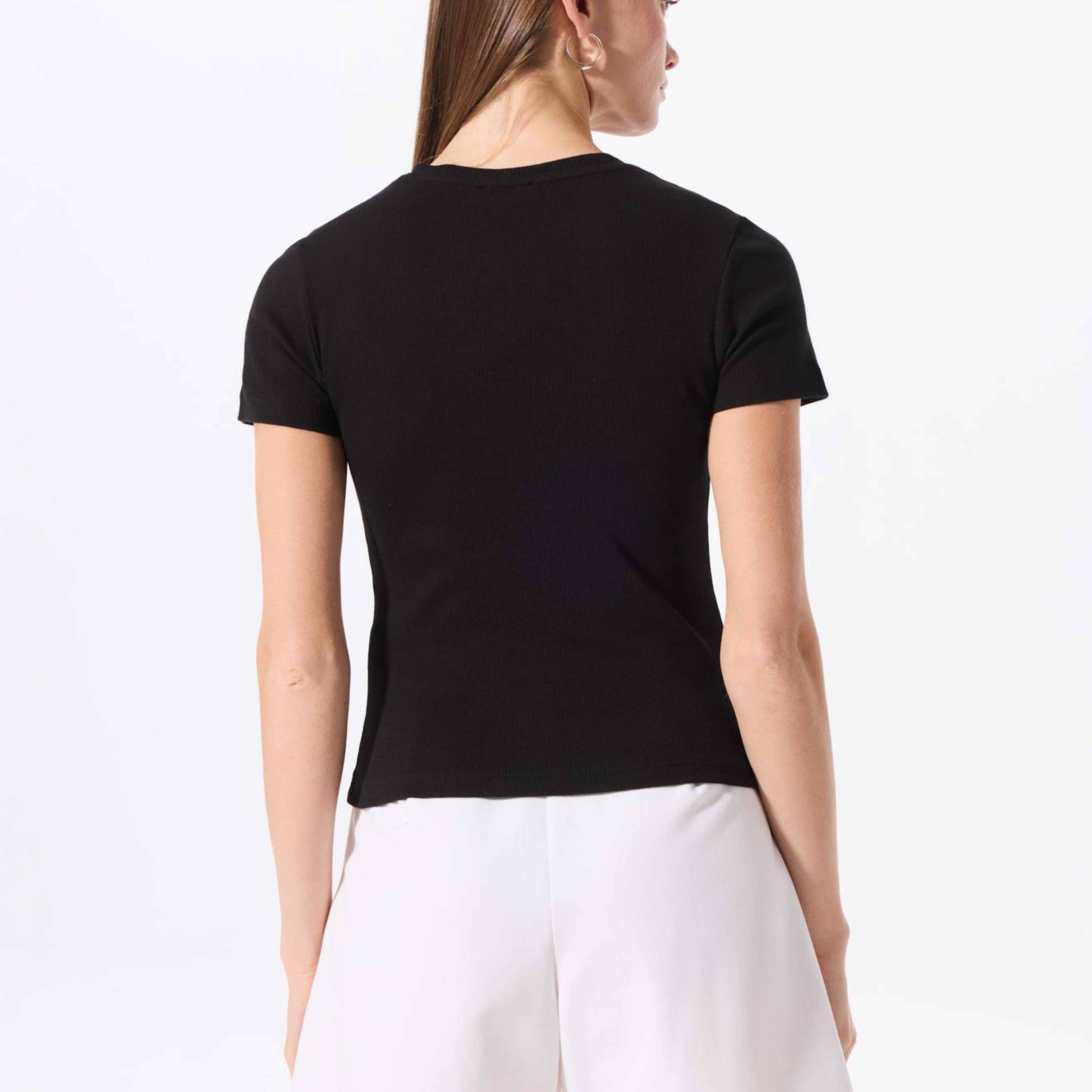 Fabrika Siyah Kadın Bisiklet Yaka Basic T-Shirt TEO