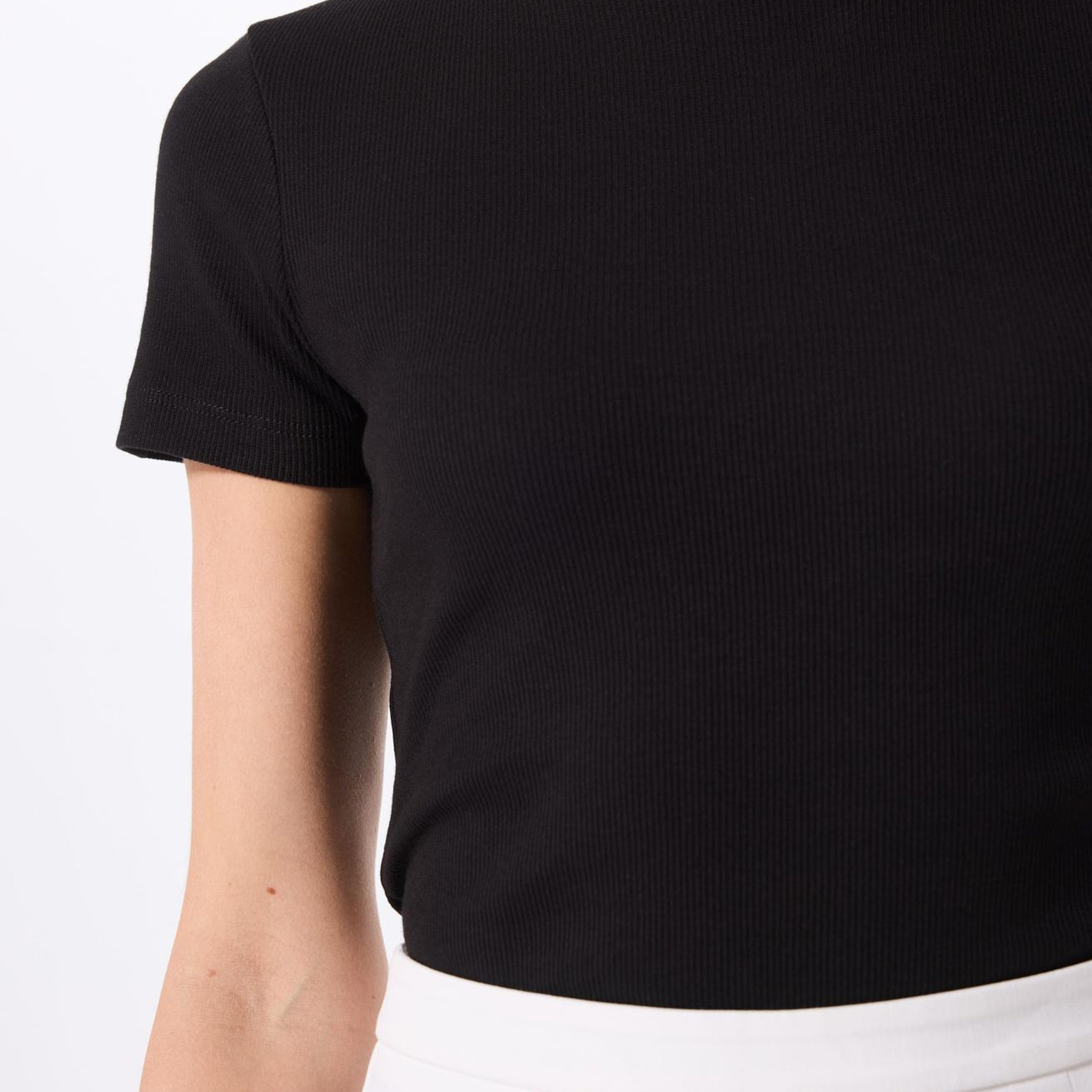 Fabrika Siyah Kadın Bisiklet Yaka Basic T-Shirt TEO