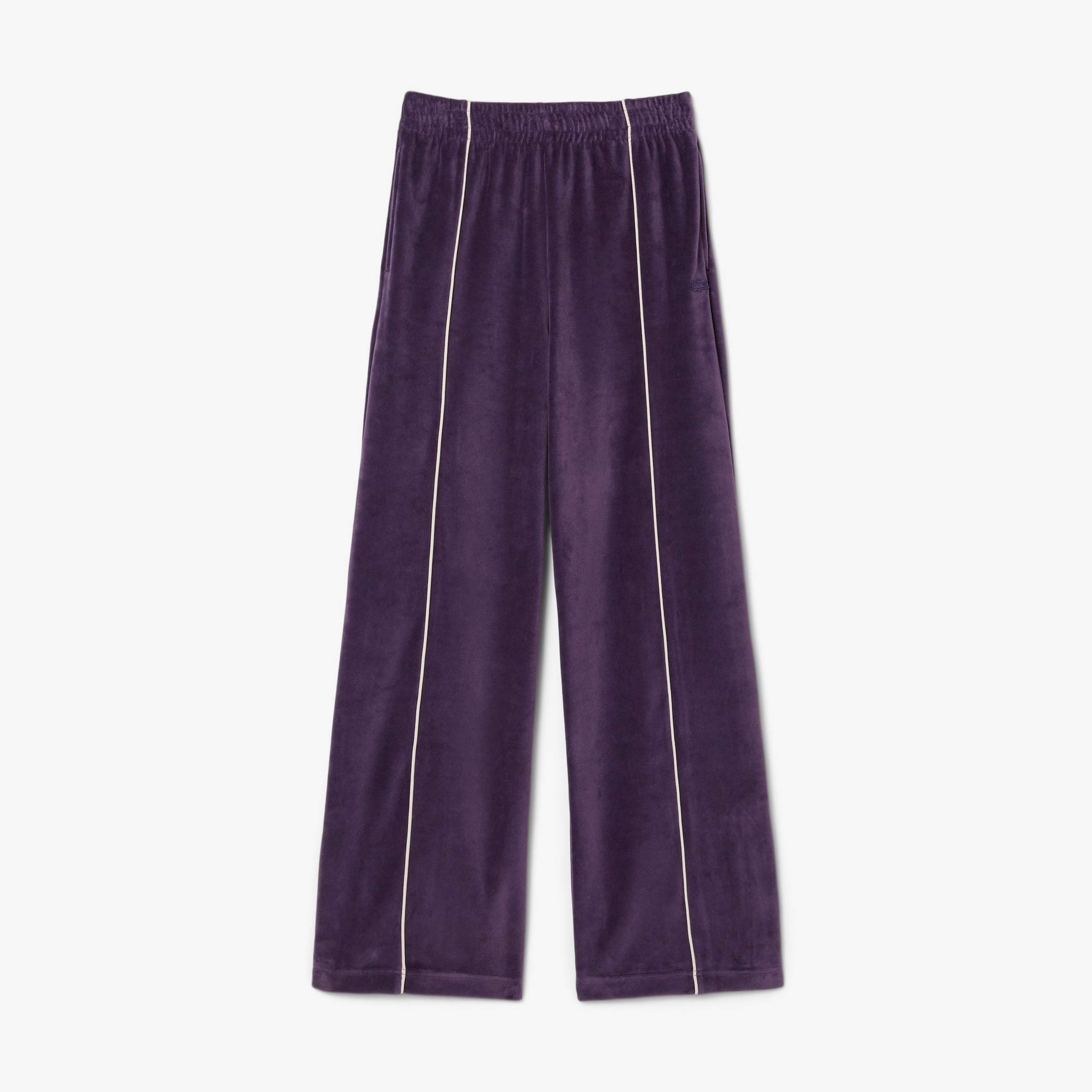 Lacoste Kadın Wide Leg Kadife Mor Eşofman Altı