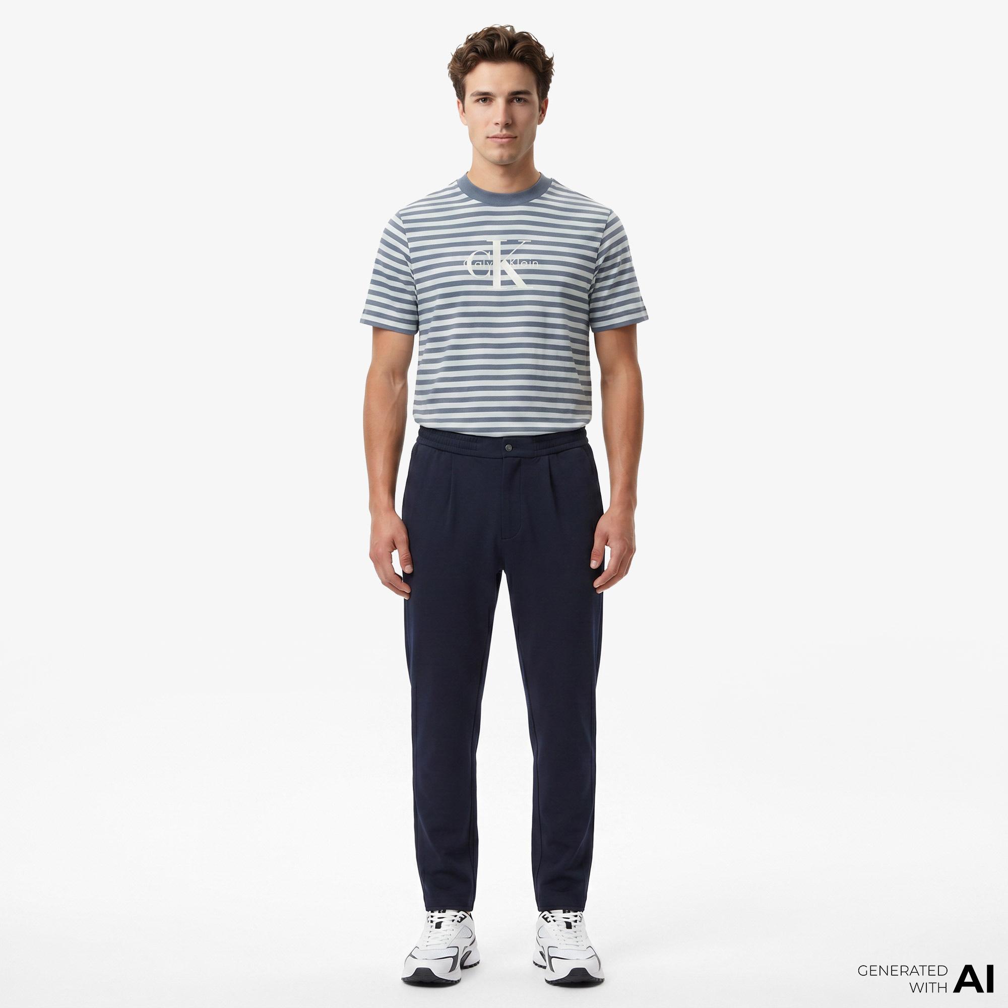 Calvin Klein Tapered Tech Knit Pleated Erkek Mavi Pantolon