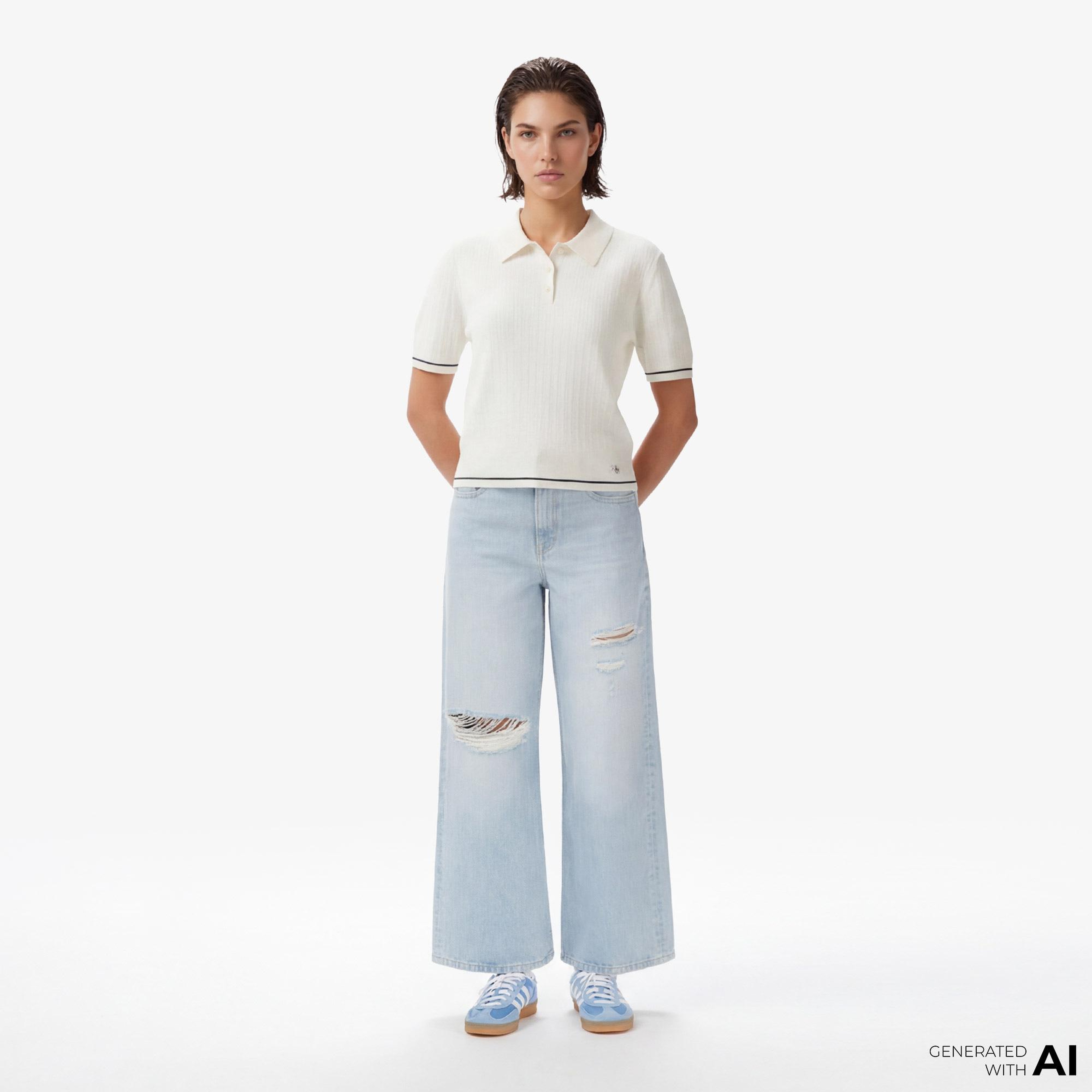 Calvin Klein The Wide Leg Worn Venice Kadın Mavi Jean