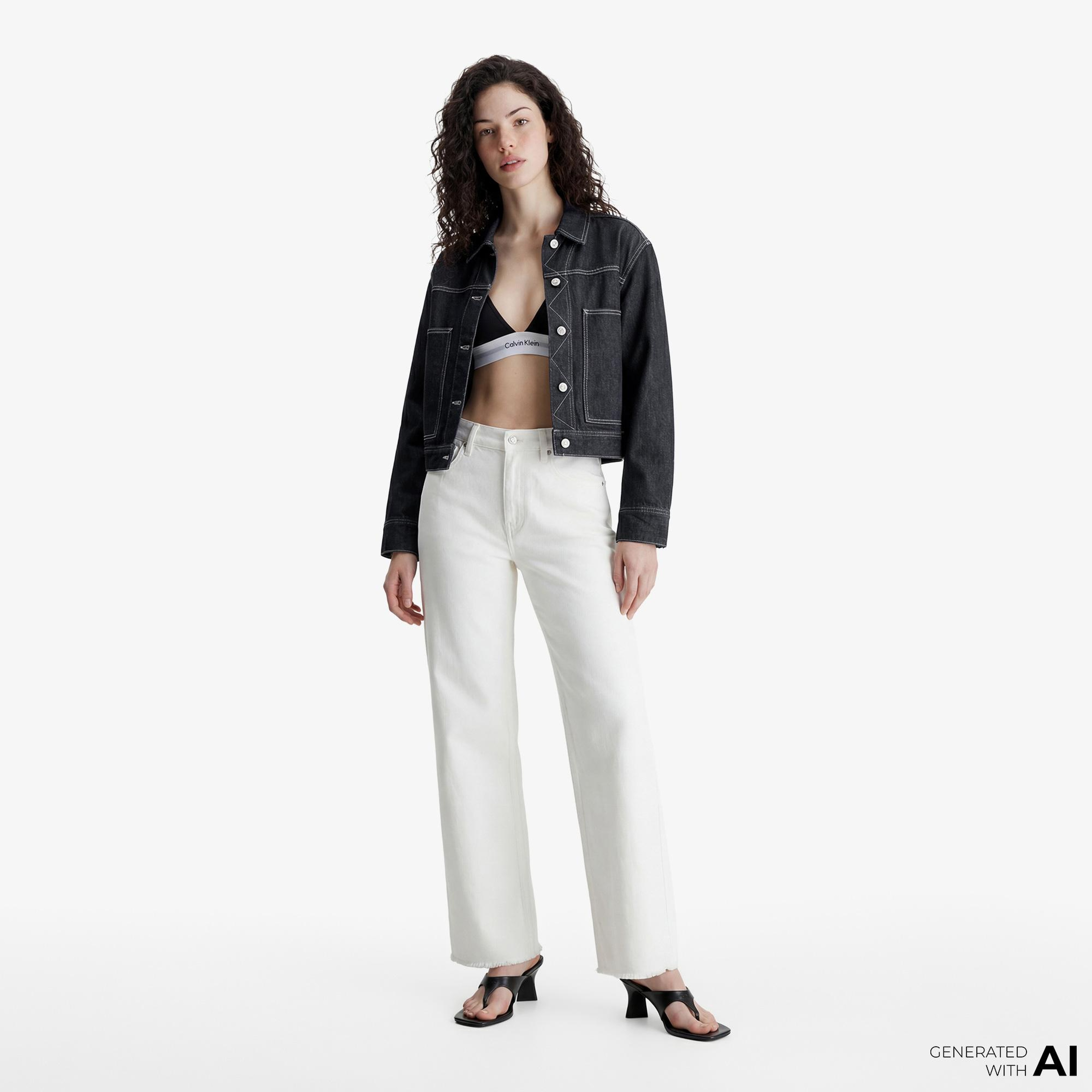 Calvin Klein The Wide Leg Raw Kadın Beyaz Jean