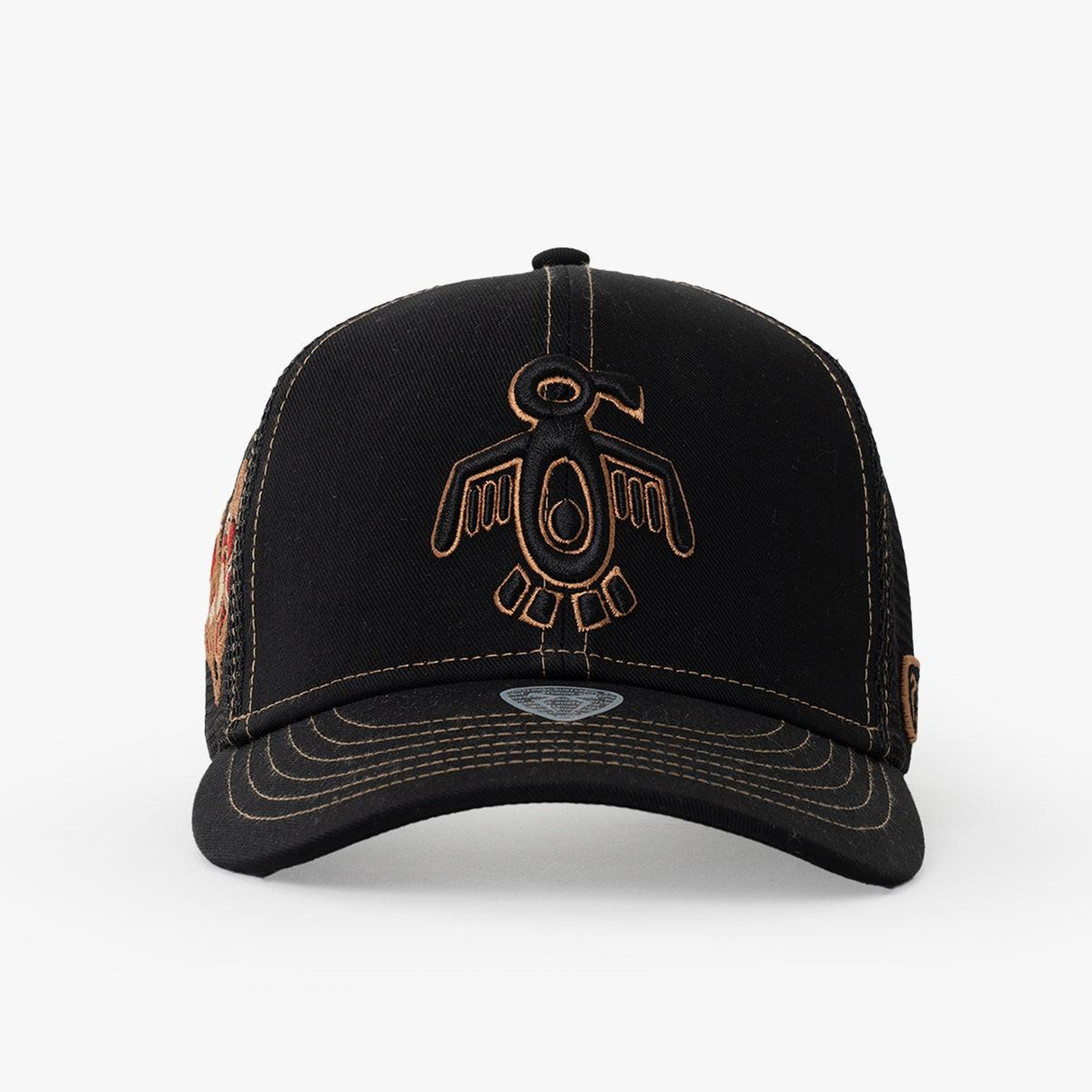 RustandRich Kadın Erkek Siyah/Gold Baseball Şapka-Curved Visor-Symbols Collection-Red Indian