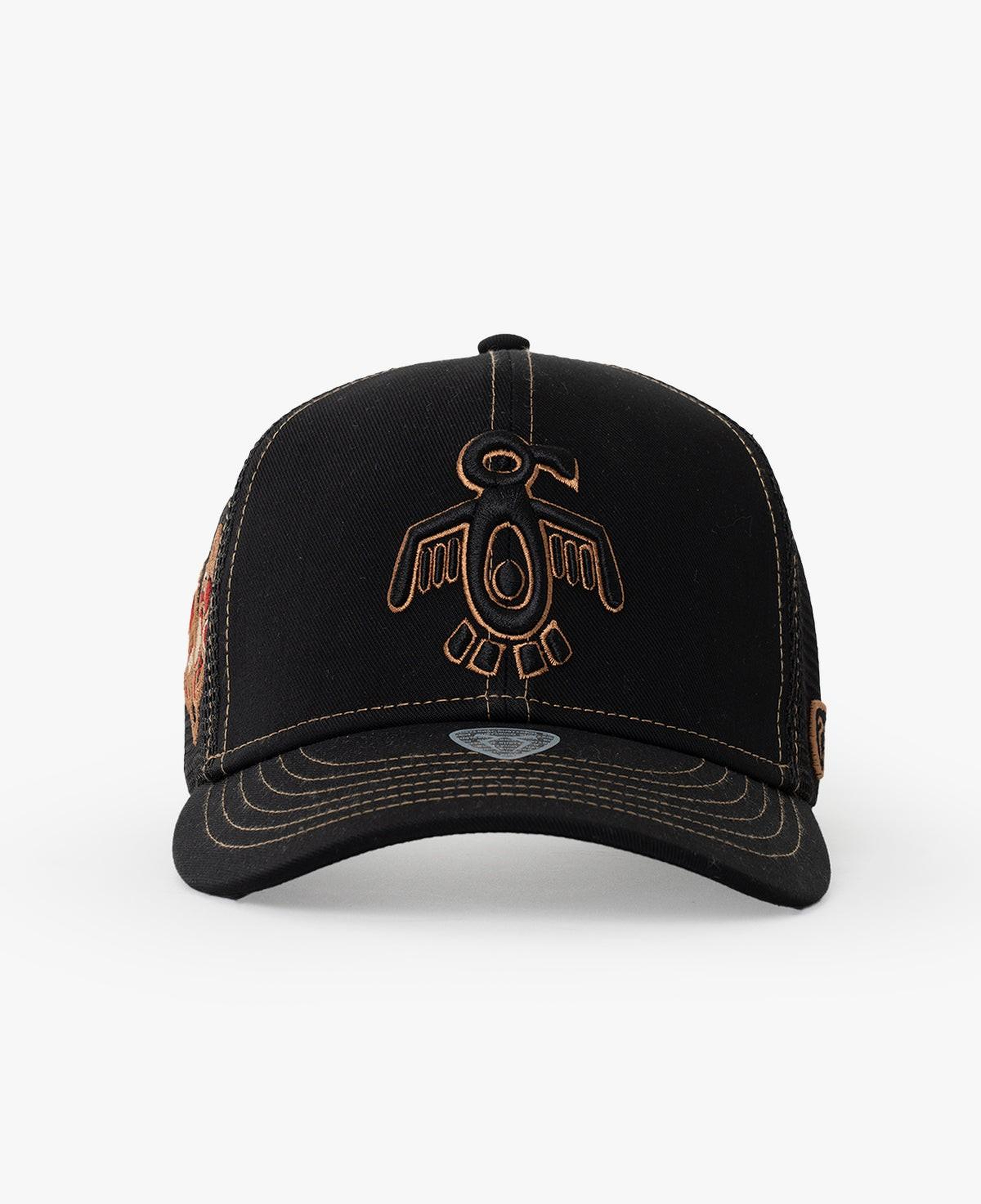 RustandRich Kadın Erkek Siyah/Gold Baseball Şapka-Curved Visor-Symbols Collection-Red Indian